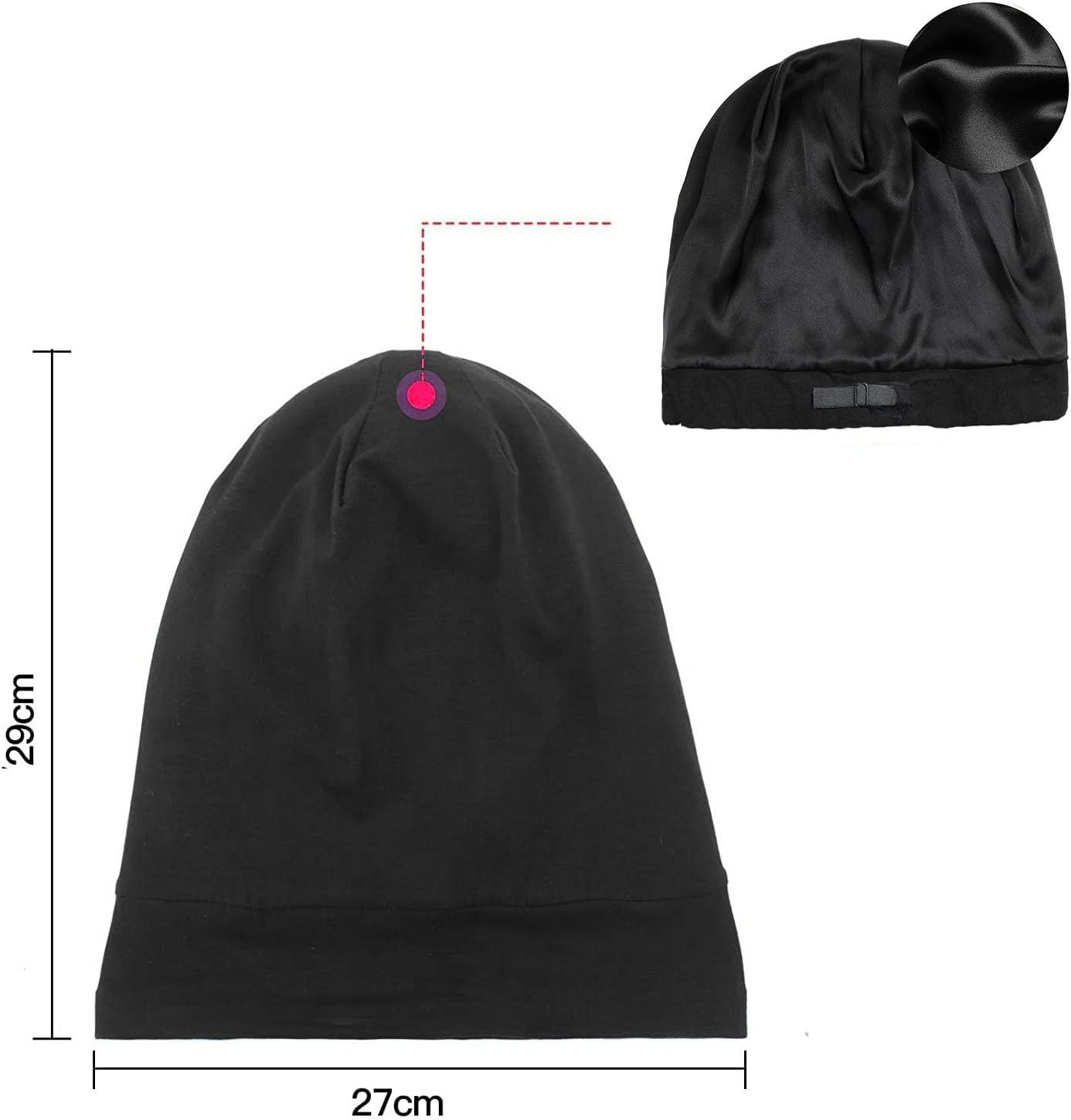 Mulberry Silk Bonnet for Women, Natural Silk Satin Lined Sleep Cap, Double-Layered Breathable Night Cap, Adjustable Silk Bonnet Hat for Curly Hair Braids, Hair Cap with Elastic Band image number 2