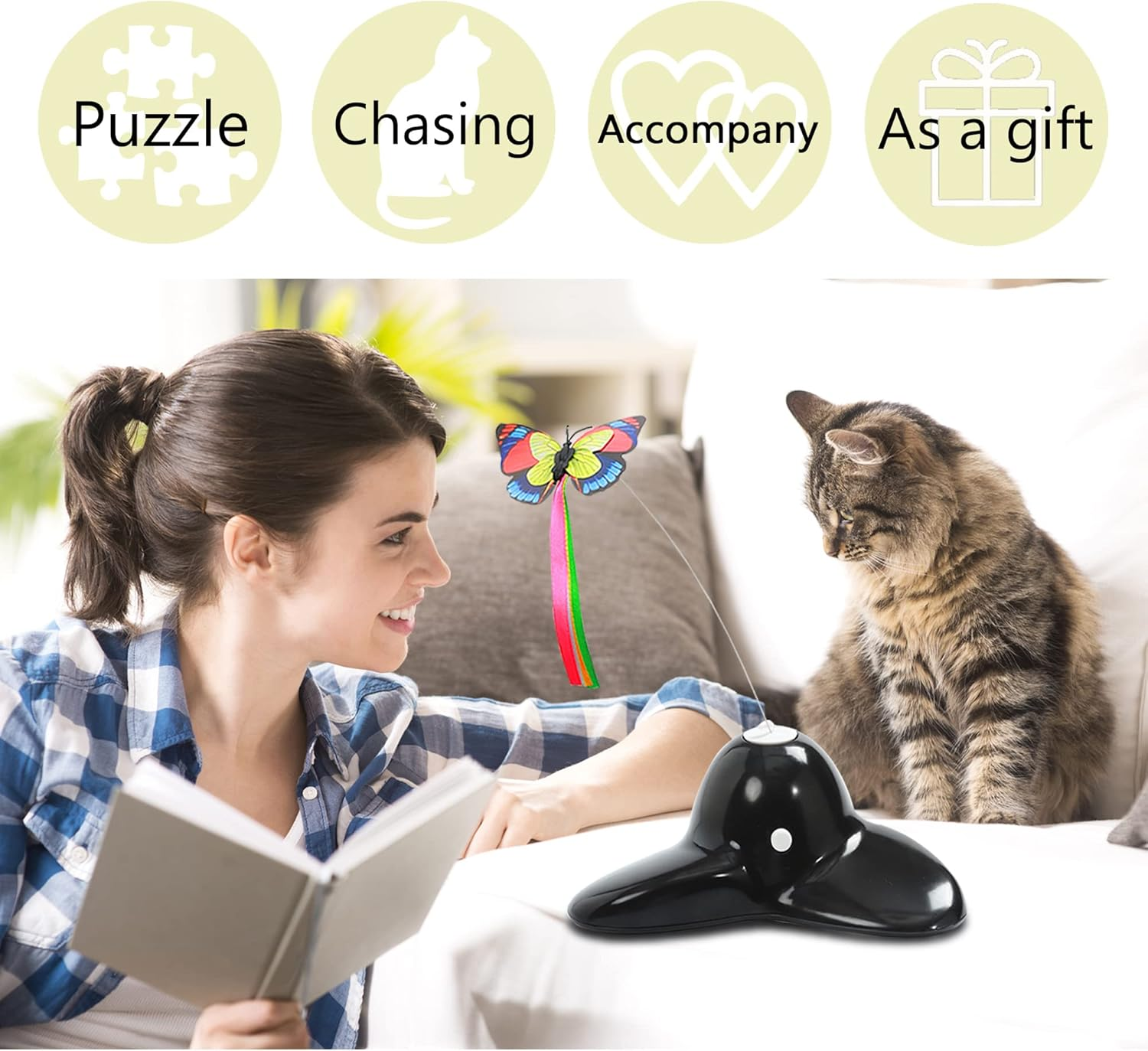 Vealind Indoor Interactive Play Teaser Cat Toy with 360&deg;Electric Rotating Butterfly (Black) - Butterfly Replacements image number 5