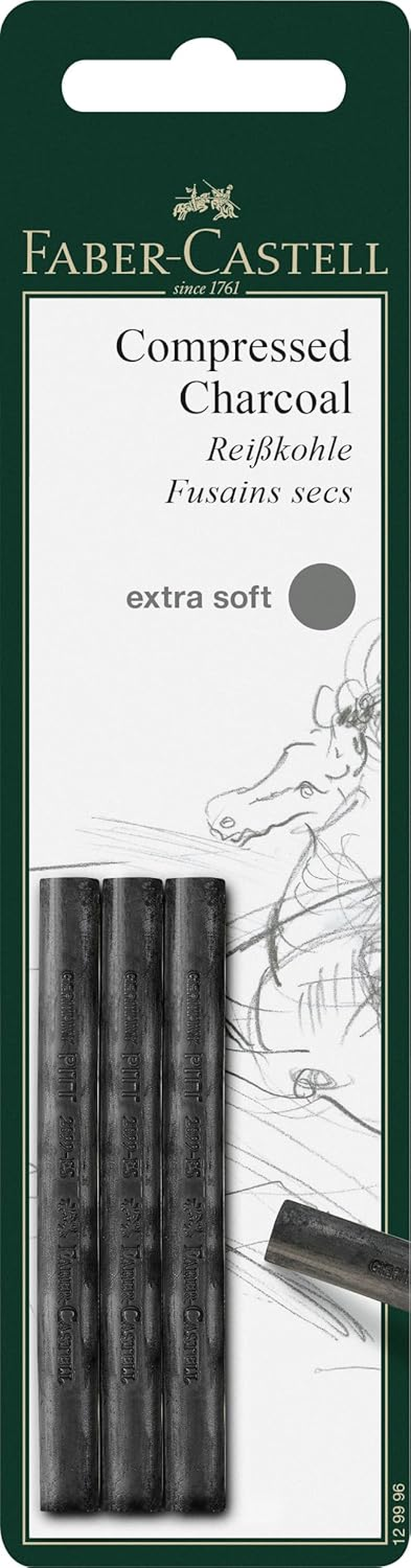 Faber-Castell Smooth Pitt Compressed Charcoal Stick, Extra Soft &ndash; Blister Pack of 3, (18-129996) image number 5