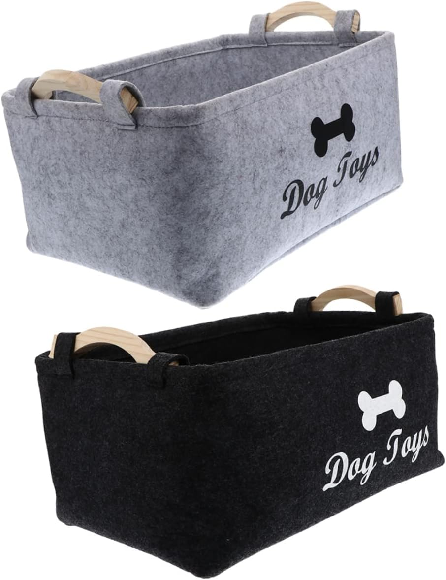 Hohopeti Felt Pet Toy Storage Box with Handles 2 Pcs Organizer for Dog Toys and Kids Room Storage Basket Large Capacity Container for Home image number 4