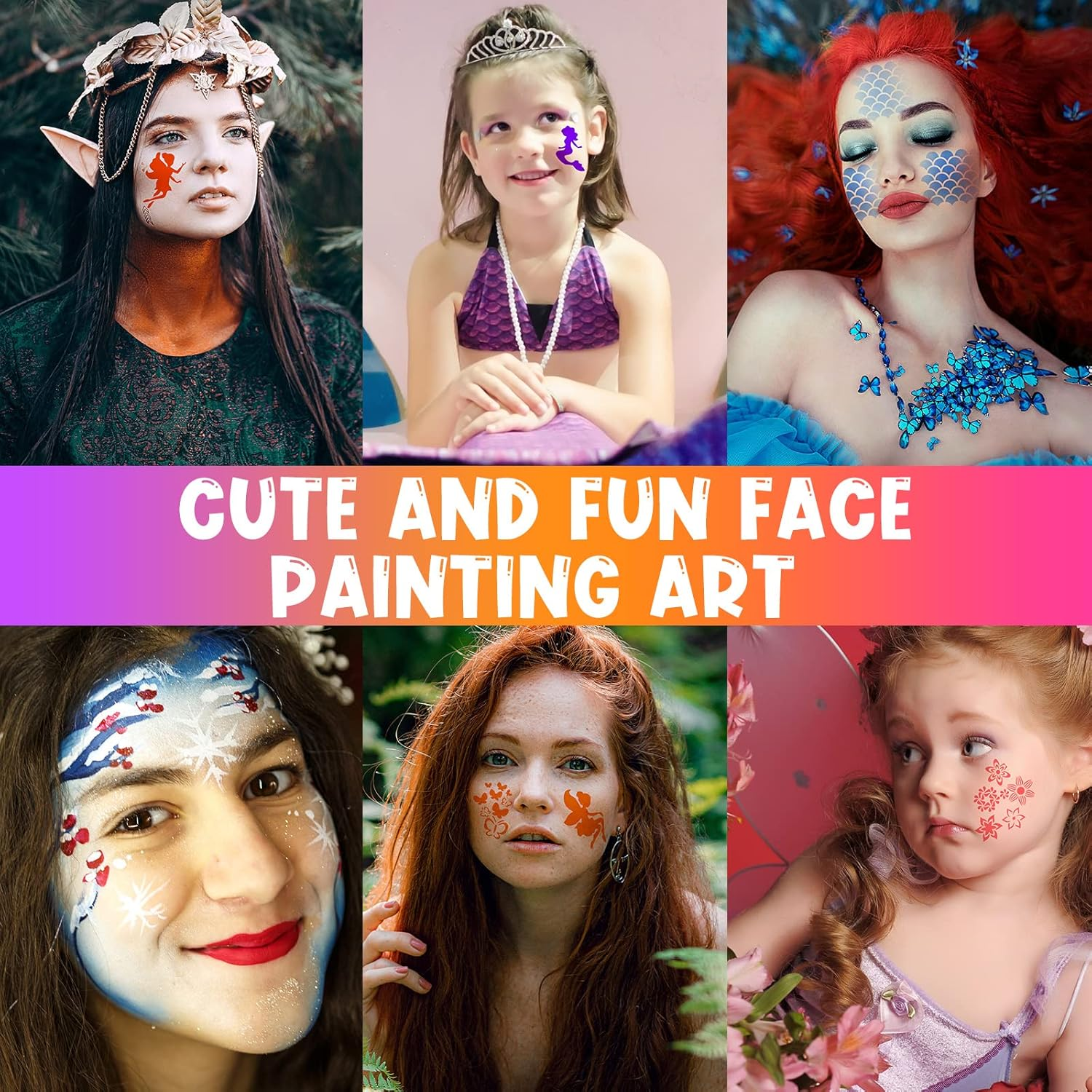 Chinco 24 Pieces Face Paint Stencils Face Body Tattoo Templates Painting Stencils for Kids Holiday Halloween Makeup Body Art Tattoos(Graceful Style) image number 5