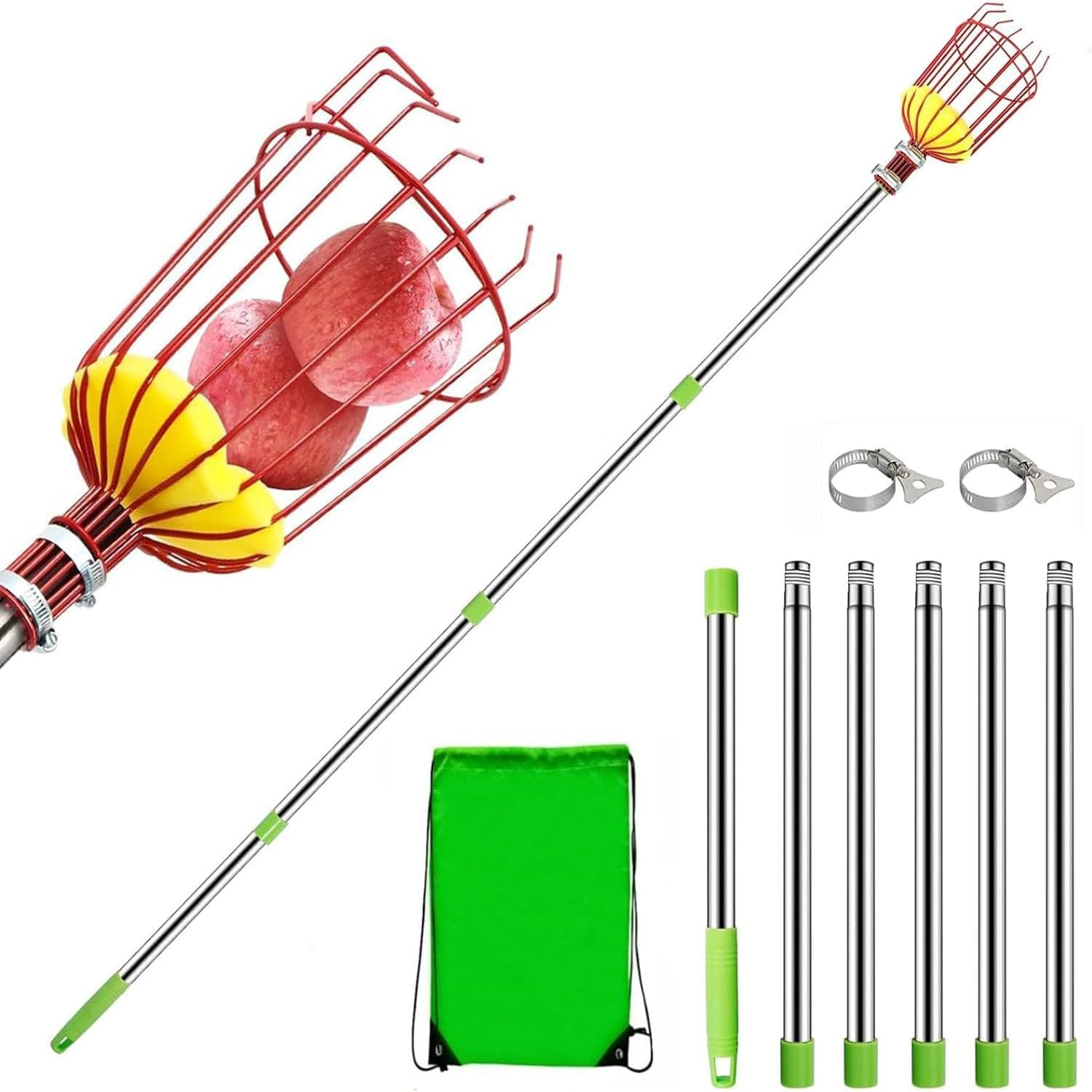 8 Ft Fruit Picker Tool,Fruit Picker Pole Adjustable Fruits Picker Too for Mango Apple Avocado Orange Cherry Pear Picking, Lightweight Sturdy Fruits Catcher with Extra Carrying Bag (1) image number 4