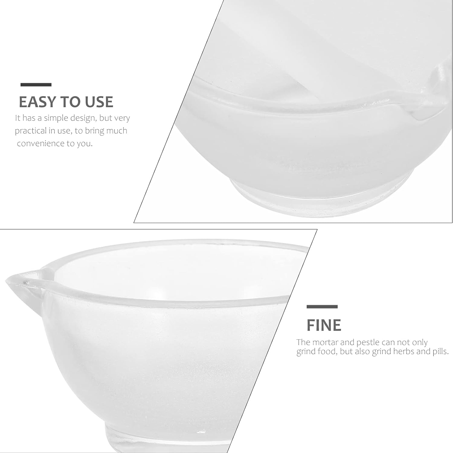 POPETPOP Peppermills Pepper Glass and Pestle Set Heavy Duty Glass Pill Crusher Pesto Powder Bowl Chemical Lab Equipment Supplies Pepper Mills Grinders image number 3