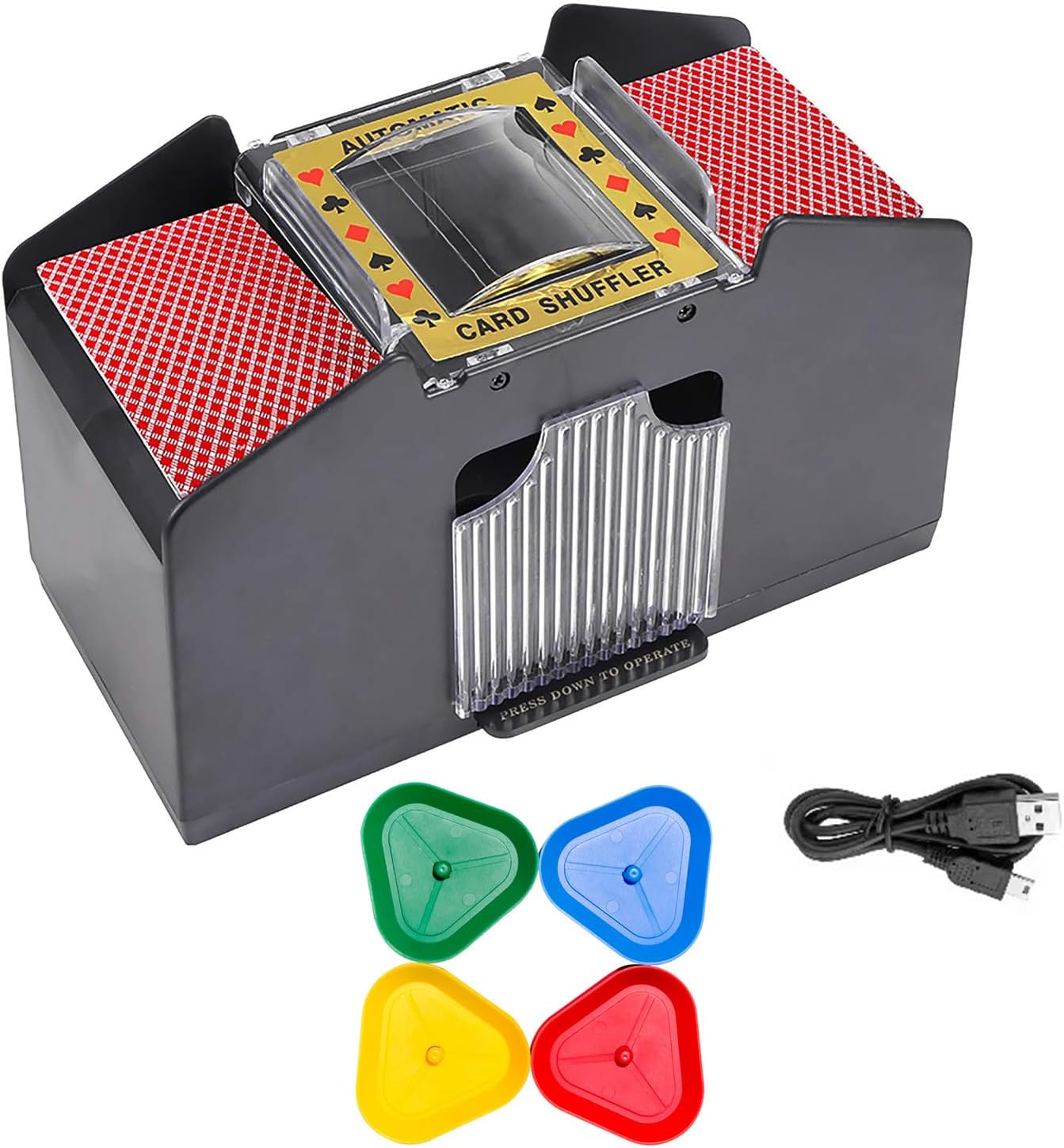 4 Decks Automatic Card Shuffler, Electronic Playing Card Shuffling Machine, Usb/Battery Operated Electric Shuffler with 4 Pack Playing Card Games Holder for Home & Party