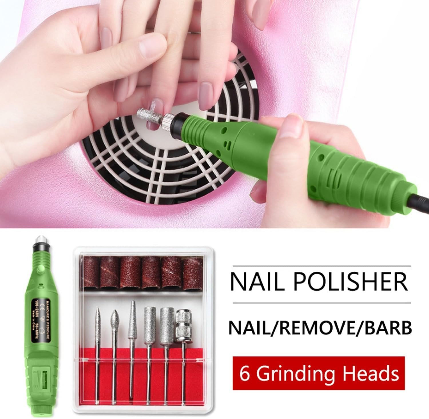 YIMART USB Electric Nail Drill - Portable Professional Manicure Pedicure Machine for Gel Nails with 6 Drill Bits, Polishing and Art Tools Kit (Green) image number 4