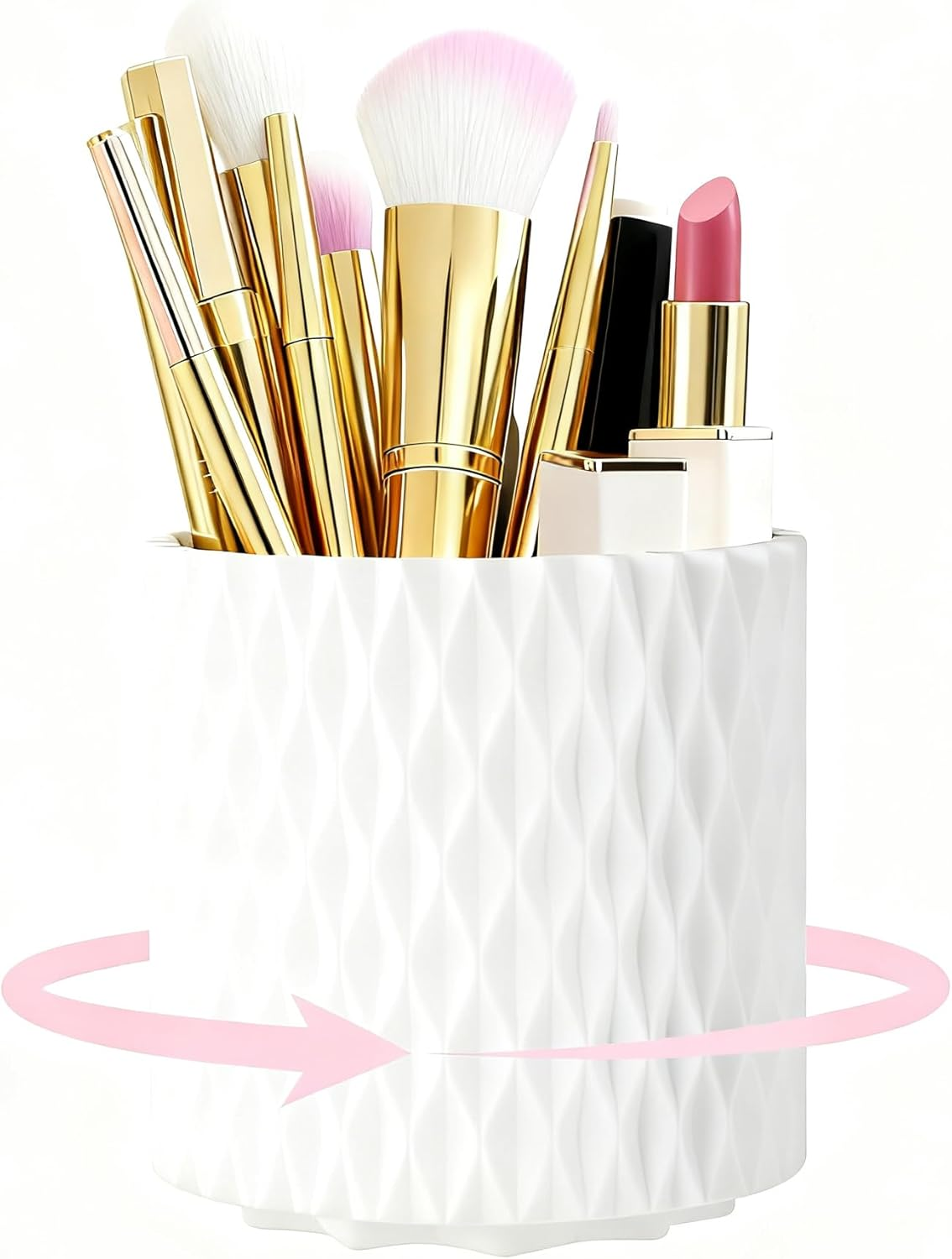 Makeup Brush Holder Organiser, Rotating Make up Brushes Storage Container, Cosmetics Storage Organizer Holders with 5 Compartment for Vanity Desktop Bathroom Countertop image number 3