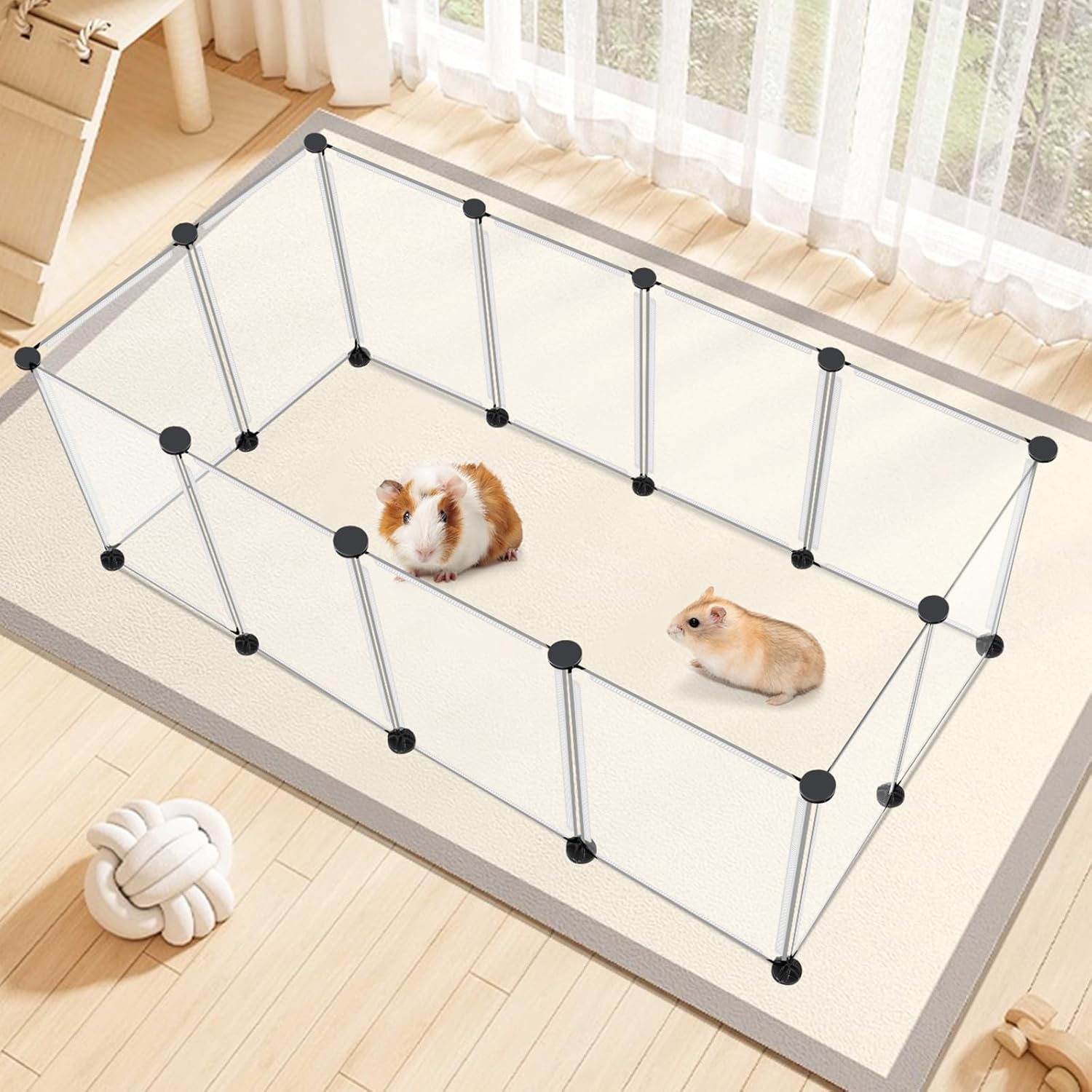 12 Panels Transparent Small Animals Playpen,48" X 24" X 16" Portable Pet Playpen,Plastic Enclosure,Puppy Play Pen for Indoors Outdoor Pet Fence for Guinea Pigs,Bunny,Ferrets,Hamsters,Hedgehogs