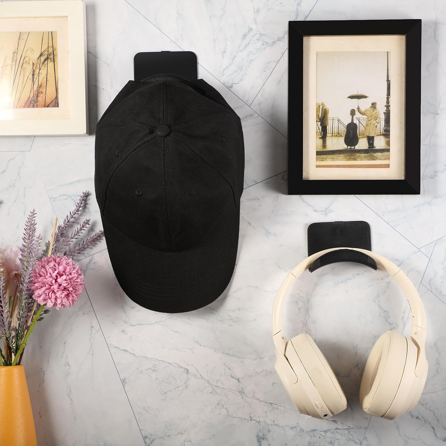 12 Pcs Headphone Wall Hangers Adhesive Gaming Headset Holder Hooks for Wall Mount Strong Universal Stand Hooks for Most Headphone Controller, Hat, Baseball Caps, Closet, Door (Black) - 12, Black image number 7