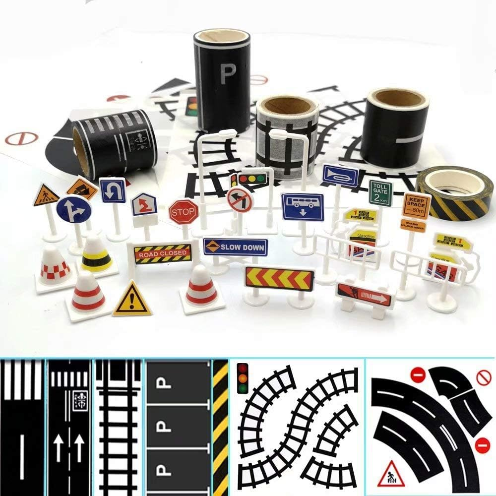 Play Road Tape for Toy Cars & Trains Black Tape 3 Rolls Road Tape 197 Inch by 1.9 Inch, Packing Traffic Signs Tape Stick to Floors and Walls, Quick Cleanup, for Kids Gift