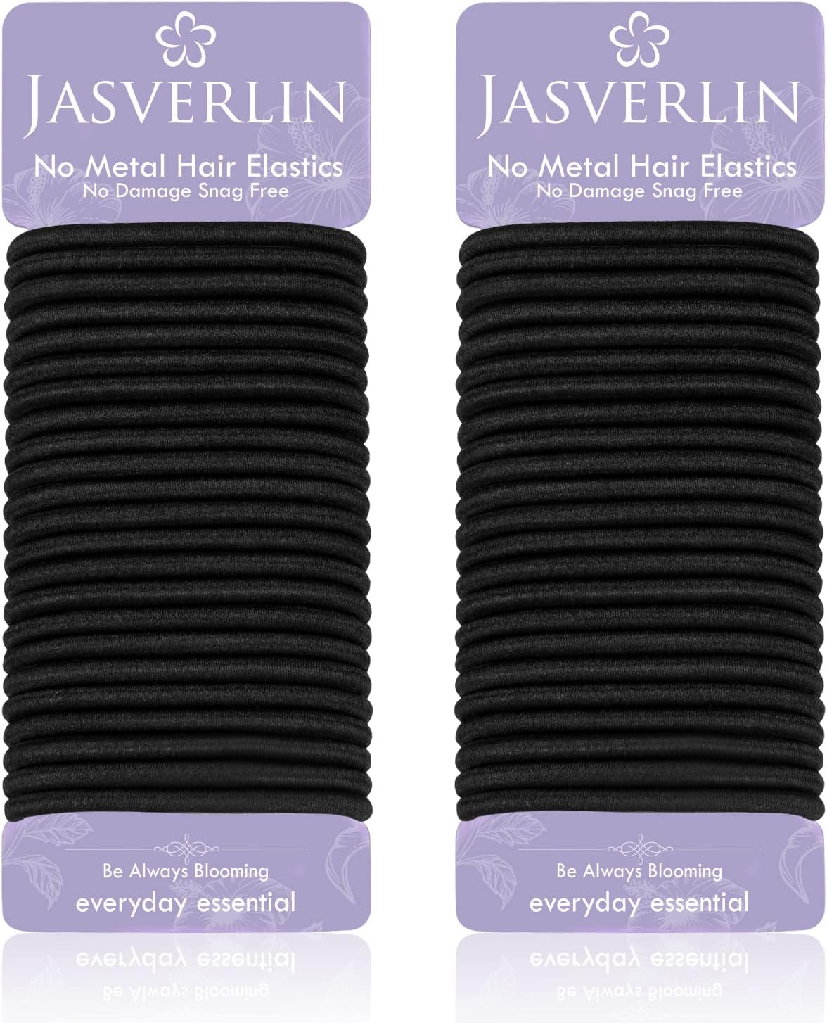 Black Thick Hair Ties - 5Mm Thickness Elastics Ponytail Holders for Women Girls Curly Texture Rubber Bands Durable Stretchy Nylon Hairties for Braids 48 Count