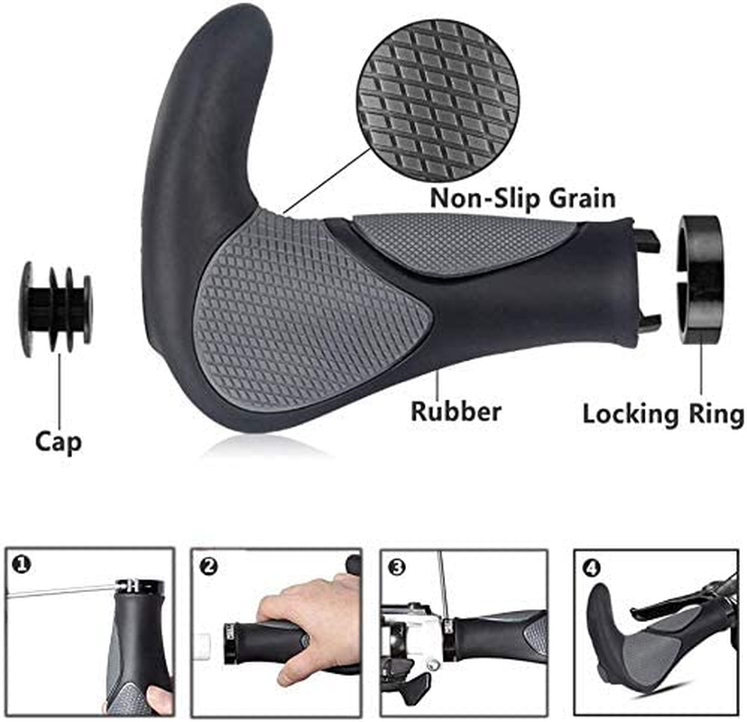 Yakamoz Ergonomics Comfort Design Bike Grips Bicycle Handlebar Grips with Anti-Slip Locking Ring for Cycling MTB Mountain Road Folding Bike 22.2Mm Dia.Handle Bar image number 1