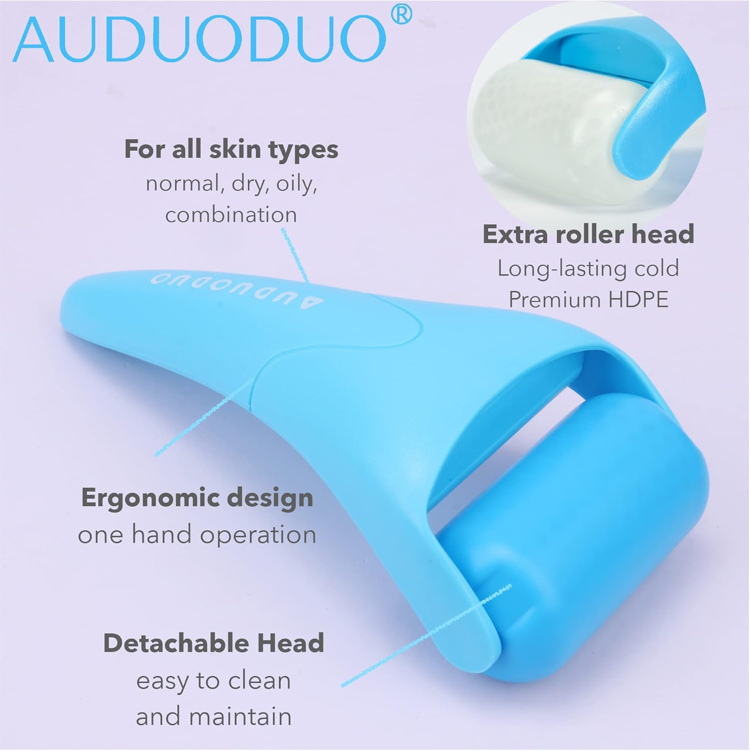 Ice Roller, Two Rollers Set, Big Size, Blue and White, Long Lasting Cold Treatment for Eye, Face and Body