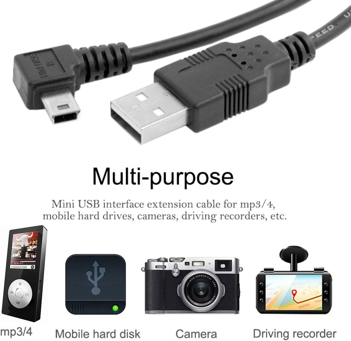 Cablecc Mini USB B Type 5Pin Male Left Angled 90 Degree to USB 2.0 Male Data Cable with EMI Ferrite Core image number 2