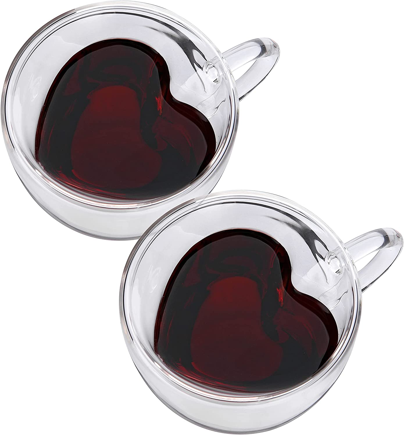 CNGLASS Double Wall Heart Shaped Glass Coffee Mugs 8.5Oz(Set of 2),250Ml Insulated Clear Tea Cups with Handle,Unique Glass Espresso Mugs for Coffee,Cappuccino,Latte,Milk image number 5