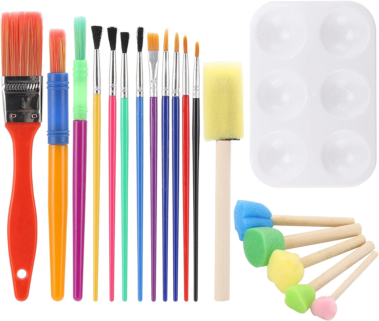 19 Pcs Kids Paint Brush Set with Plastic Paint Pallete - All-Purpose Paint Brushes for Kids or Students to Paints on School Project or Art Class