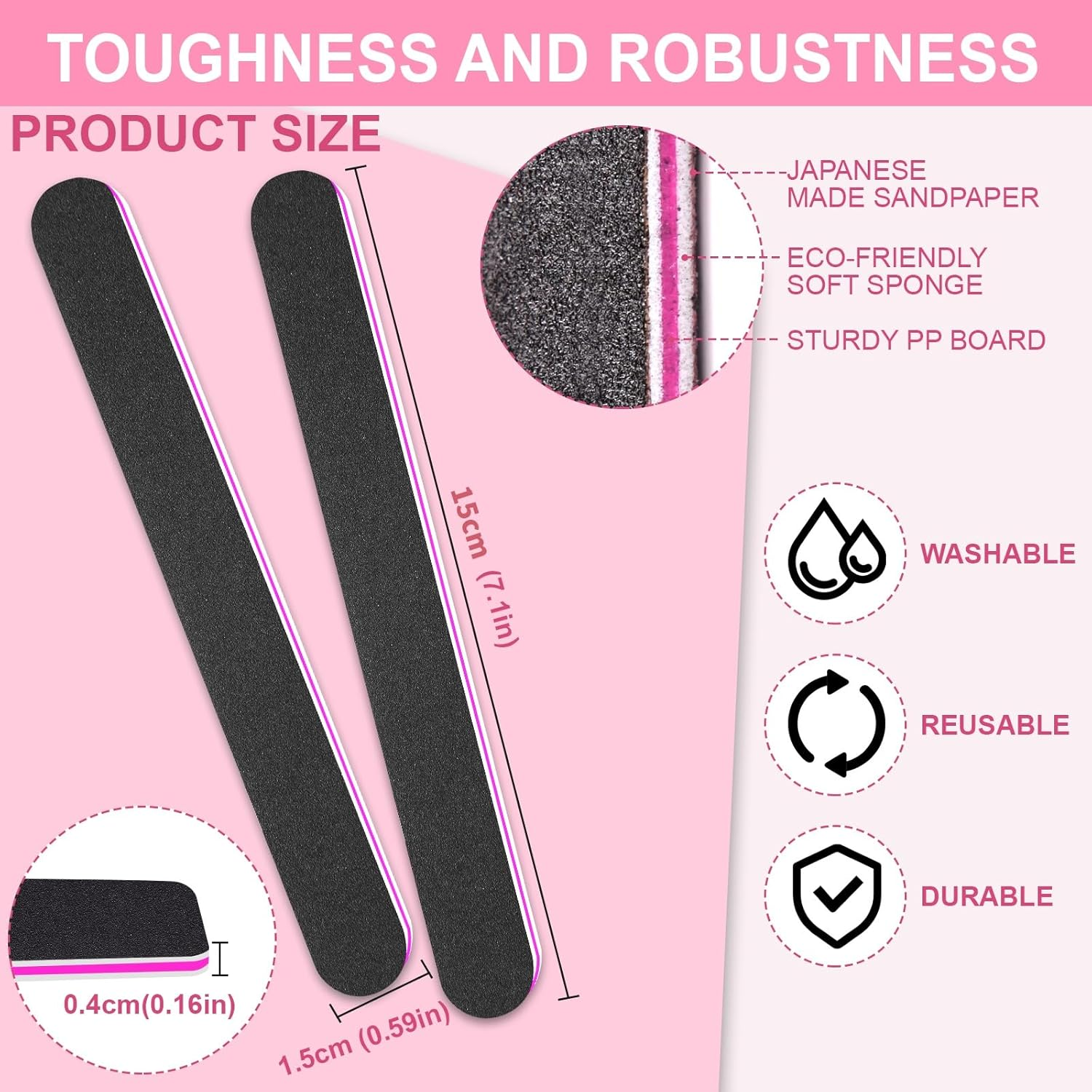 YBVABE Nail File Black 48 Pack - 100/180 Grit for Precision Nail Shaping, Durable Washable Emery Boards for Nails, Ideal for Acrylics, Professional Salon Quality, Dual Grit Manicure and Pedicure Tool image number 3