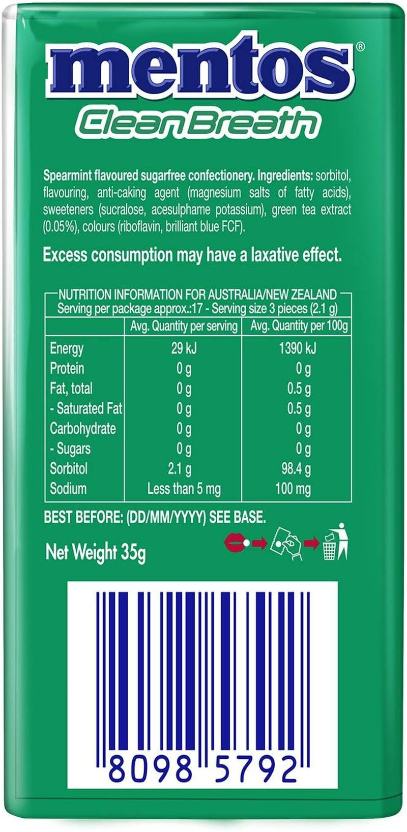 Mentos Clean Breath Mints,12 Tins, 12 X 35 Grams, Spearmint image number 6