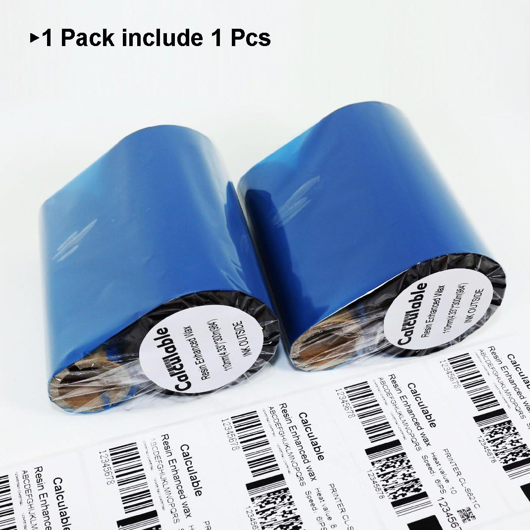 Calculable Resin Enhanced Wax 4.33" X984' (110Mm X 300M) 1" Core 1" Vice Core Ultra Durable Thermal Transfer Wax Ribbon for Zebra Desktop Printer S4M Z4M 105SE 105S 105SL 105Slplus 160S S500 S600.Etc image number 6
