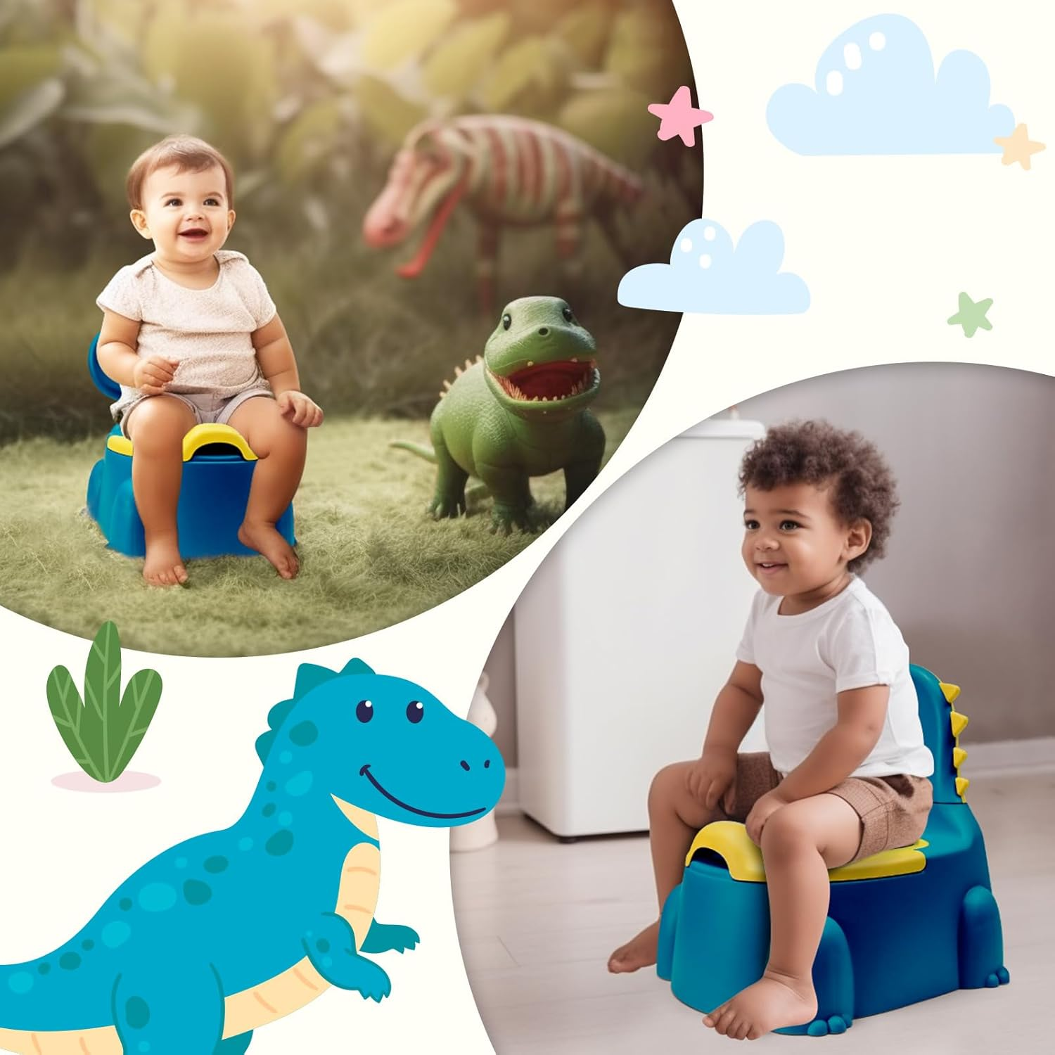 Potty Seat Baby Training Chair Boys Girls Toddler Dinosaur Comfortable Children 1-5 Years Old Baby Toilet Animal Seat with Lid Back Potty Trainer (Blue) image number 5