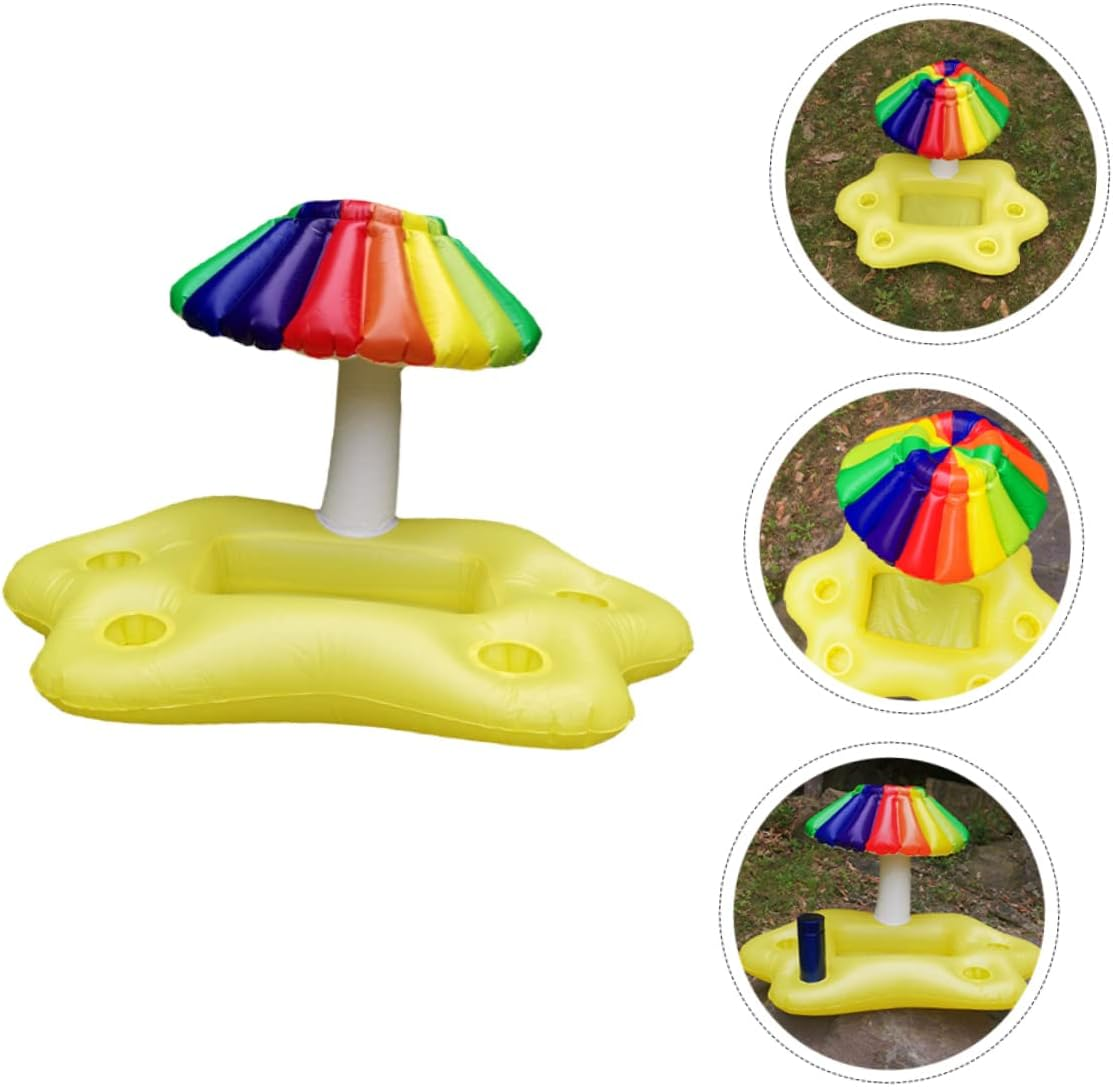 Inflatable Drink Float and Floating Drink Tray Multi-Hole Design, Rainbow Cloud Pattern Pool Cooler for Adult Entertainment and Water Toy Use