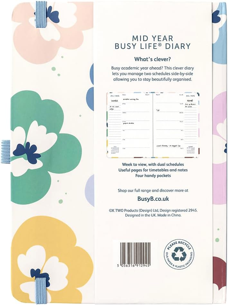 Busy B Diary - A5 Mid-Year Academic Diary - Busy Life Weekly Journal - Aug '25 - Aug '26 &ndash; Floral Print Cover - Life Planner with Dual Schedules, Year Calendar, Pen Loop, Pockets & Elastic Closure image number 2