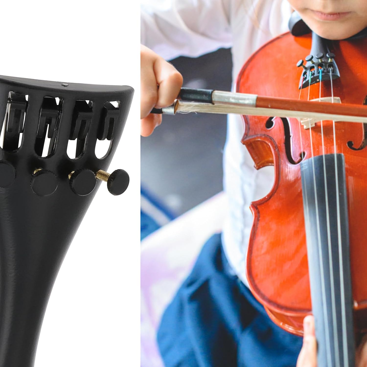 Create Idea 4/4 & 3/4 Violin Aluminum Alloy Tailpiece with 4 Fine Tuners, Black image number 4
