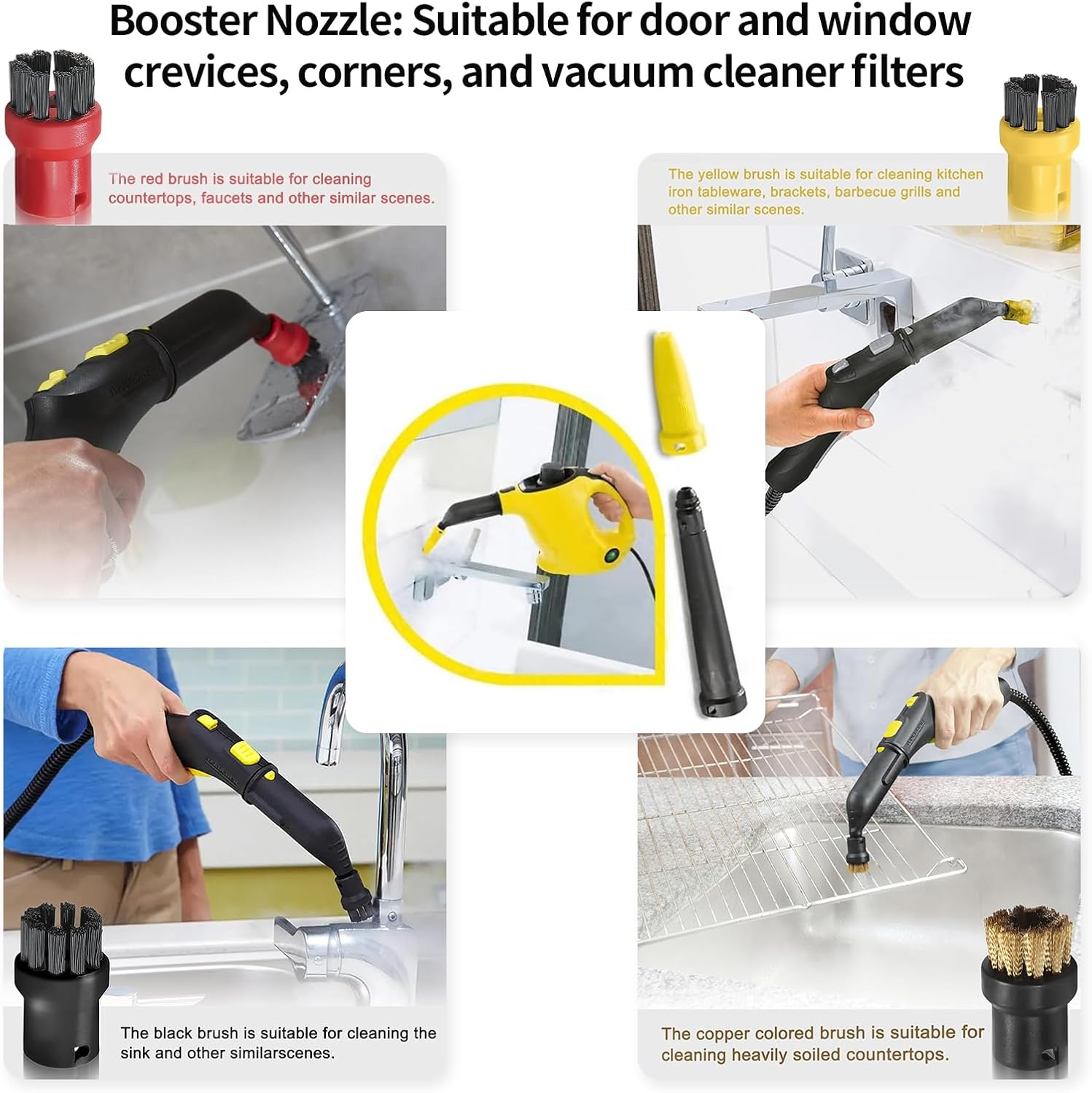 For Karcher SC1 Replacement Accessories Nozzle Brush,Stubborn Stain Remove Durable Nylon Brush Nozzle Set for Karcher SC1 SC2 SC3 SC4 Steam Cleaner Part (Set 3)