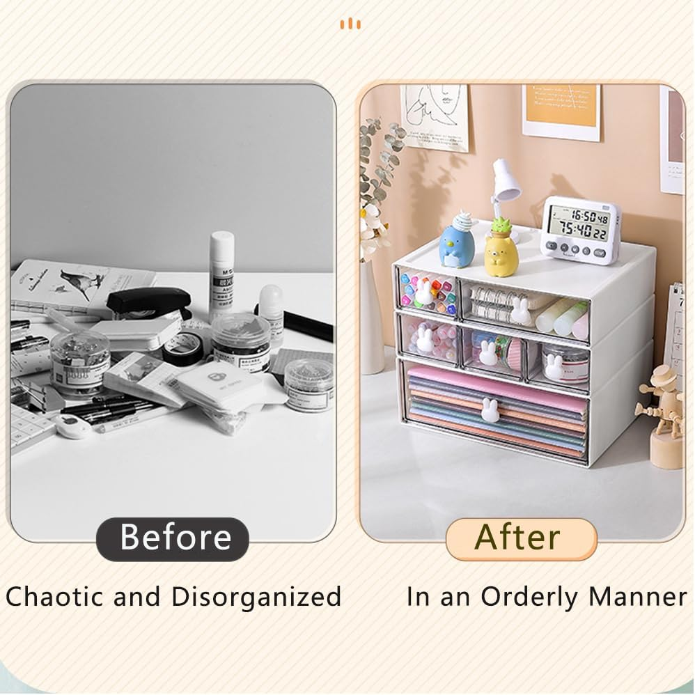 BAIEUEJO Cupboard Organizers Tea Box with 3 Drawers Plastic Stackable Tea Bag Organizer Storage Box for Tea Bags, Coffee, Etc. Kitchen Organiser for Kitchen/Bathroom/Dressing/Office, Etc (White)