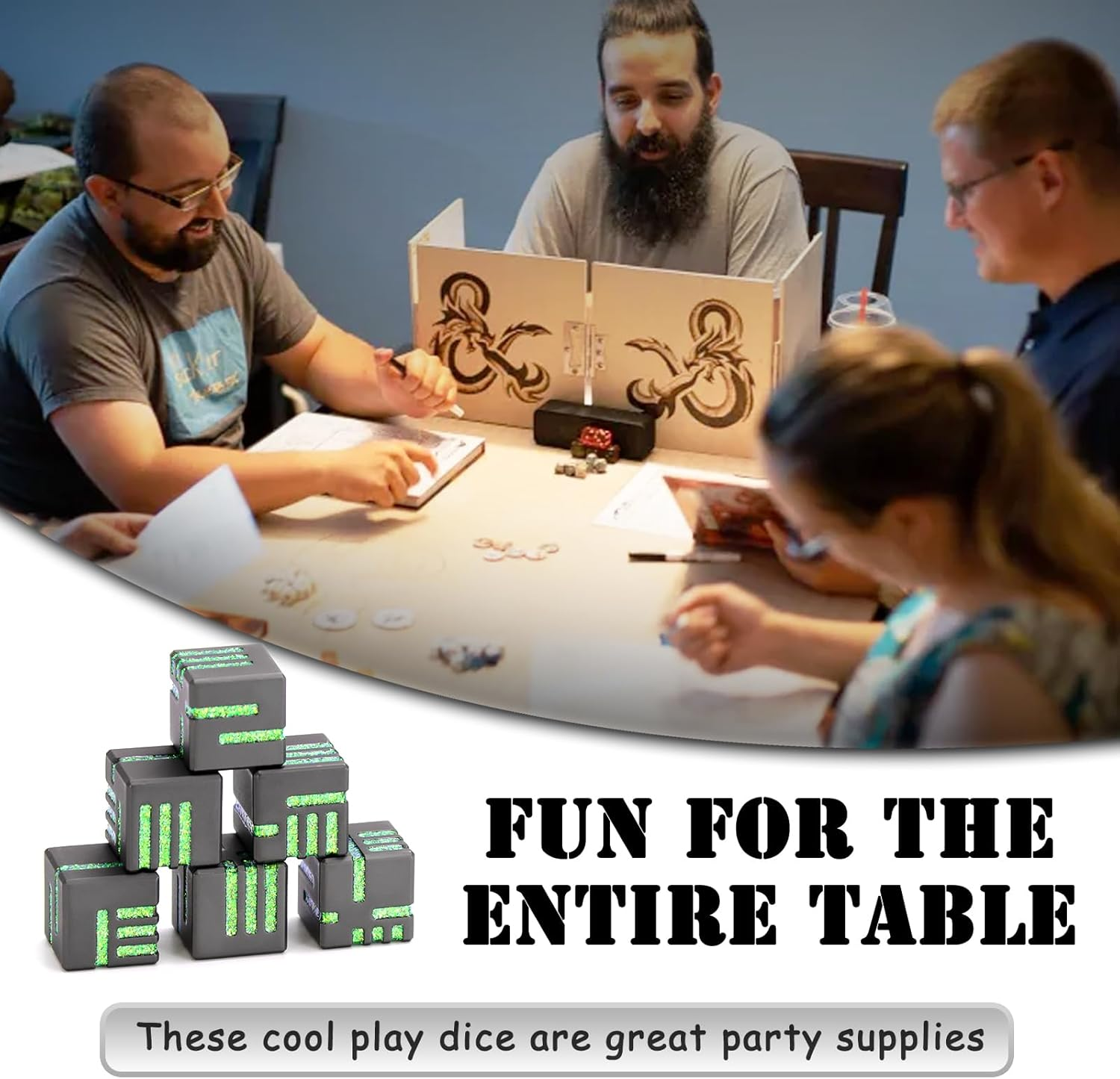 D6 Metal Dice Set 6 Pcs, Unique 6 Sided Die Great for DND Tabletop RPG Dungeons and Dragons Dice Collectors Gifts (D6 Black Green) image number 1