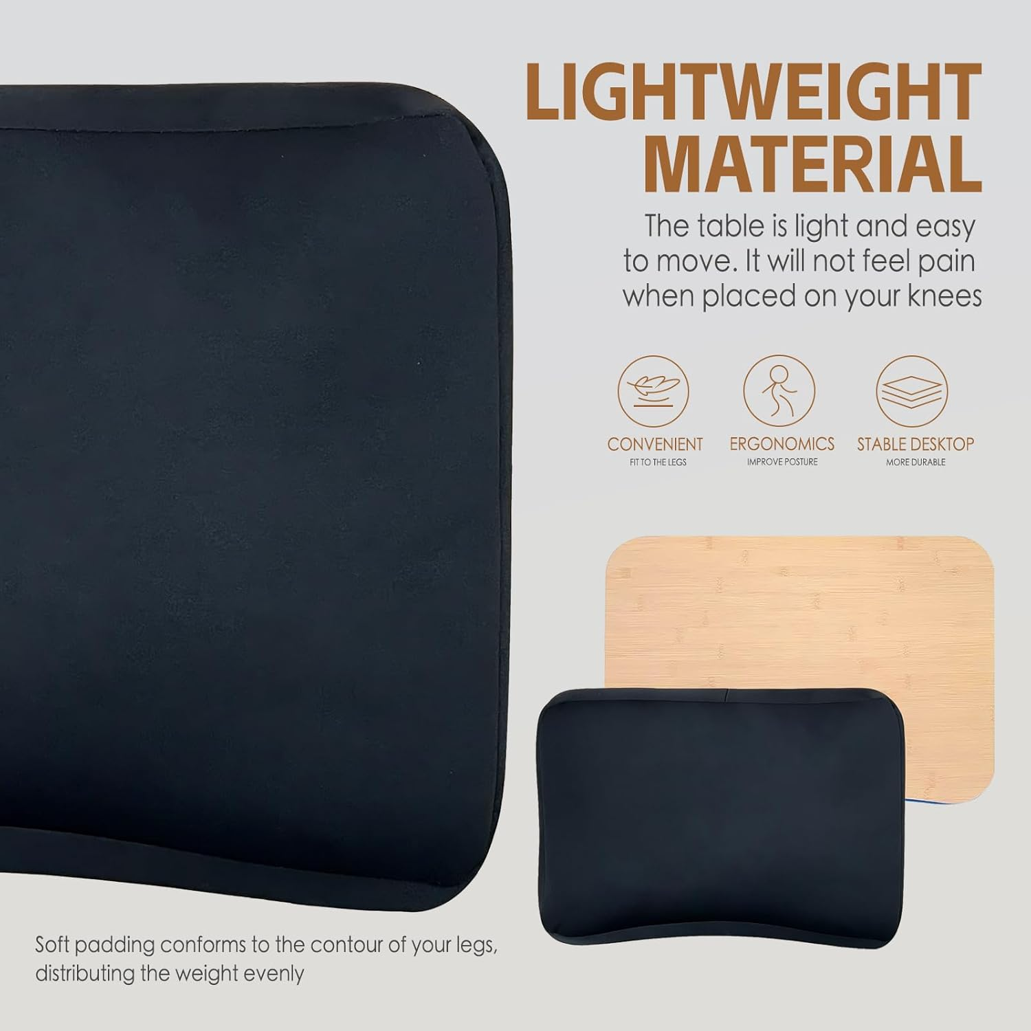 Lap Desk, Laptop Stand with Cushion, Portable Deluxe Bamboo Laptop PC Table with Pillows, Lap Tray Read Workstation image number 6