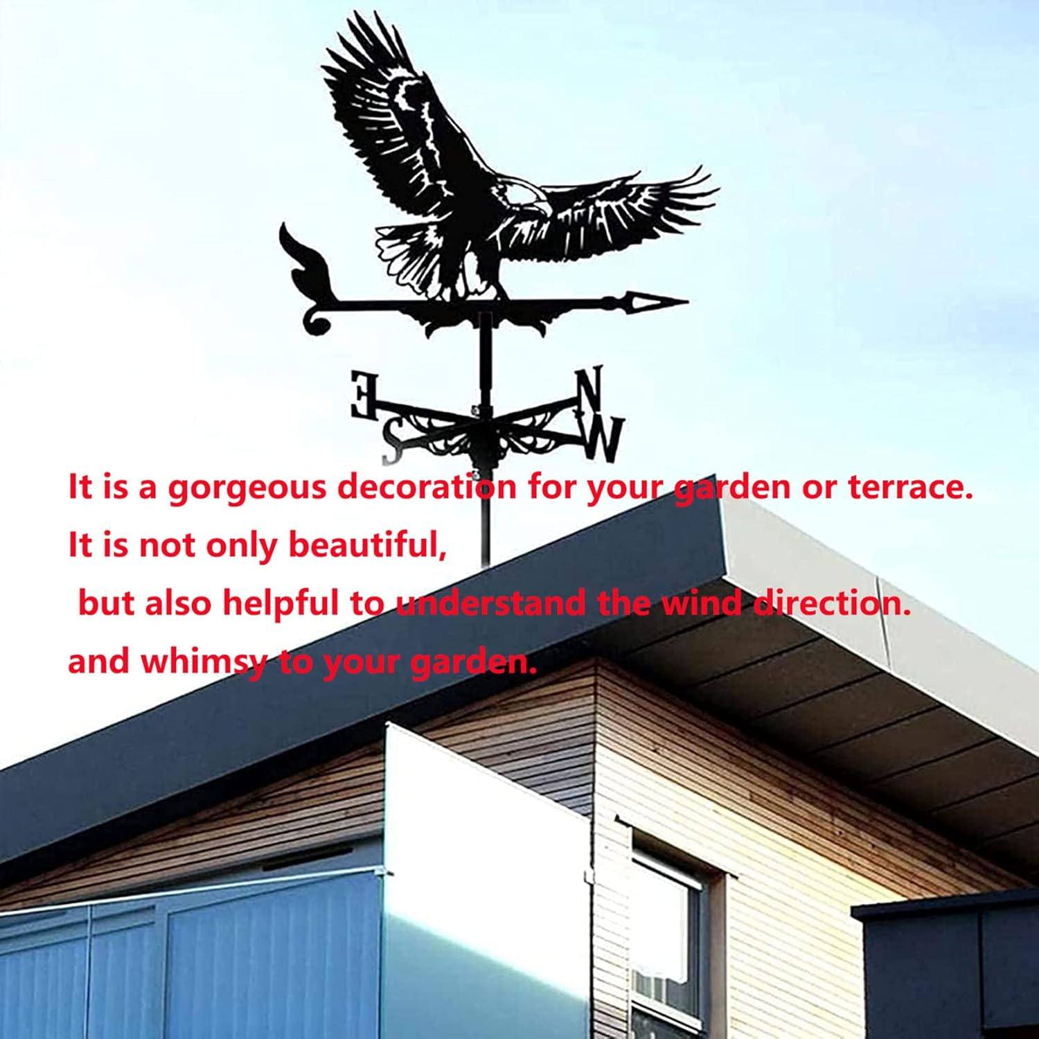 Weather Vane, Cast Iron Wind Vane with Eagle Ornament Weather Vane Indicator Professional Measuring Tool Outdoor for Roofs Weathervane Garden Yard Patio Decor Plug-In,Black image number 6