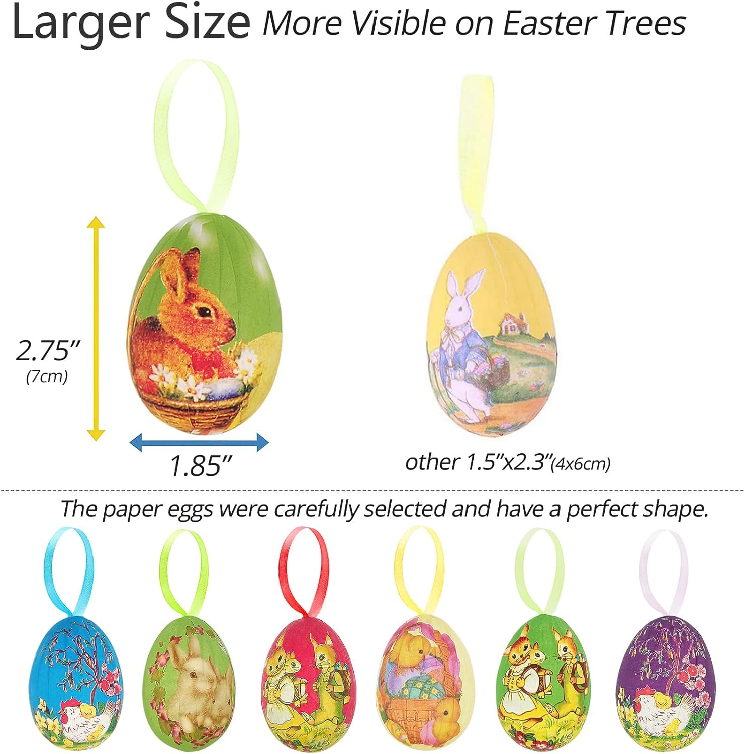 Gardeningwill 12Pcs New Vintage Style Paper Mache Egg Hanging Ornaments Easter Decoration image number 4
