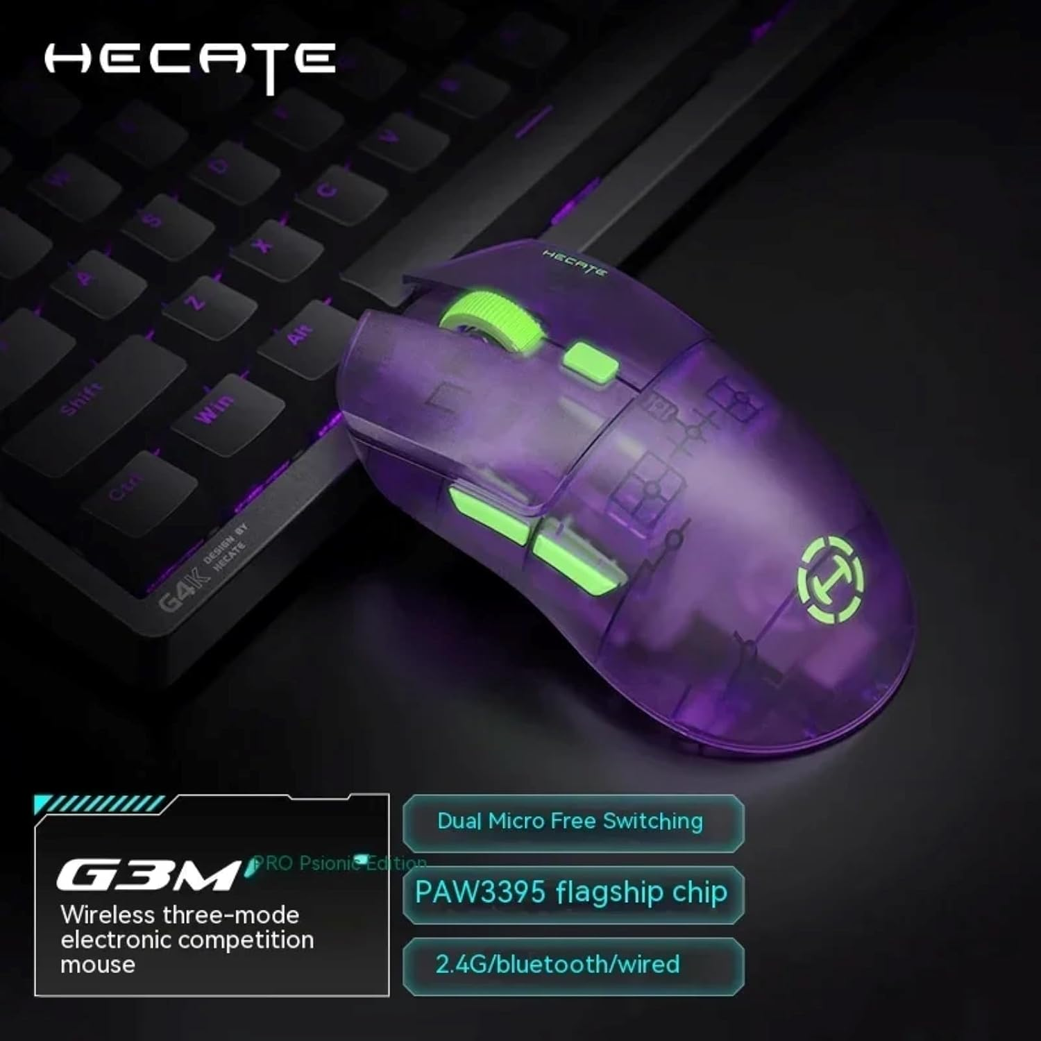 Edifier G3M PRO Wireless Gaming Mouse, Tri-Mode 2.4G/Usb-C/Bluetooth/26000 DPI, Rechargeable Computer Mouse for Laptop PC Mac, Transparent Green image number 2
