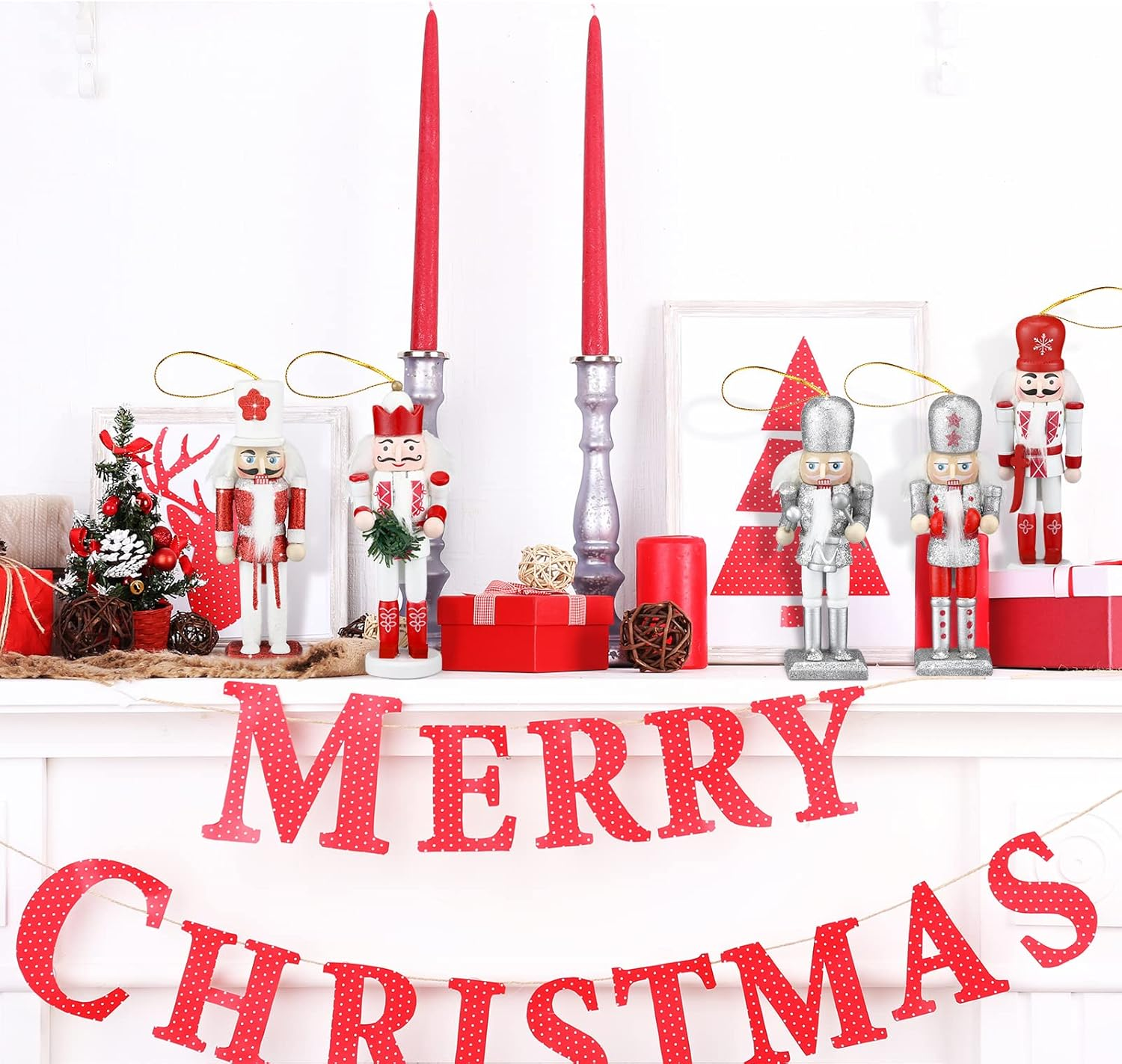 10 Pcs Christmas Nutcracker Ornaments Wooden Nutcracker Hanging Decorations 5 Inch Tall Nutcracker Figures Nutcracker Christmas Decorations Nutcracker Soldiers for Figures Puppet Toy (Red Series) image number 6