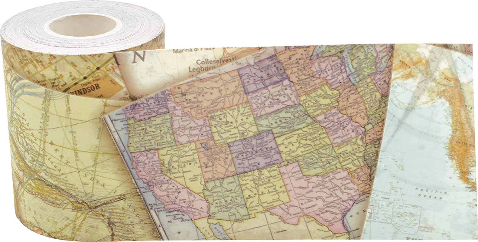 Teacher Created Resources Travel the Map Straight Rolled Border Trim - 50Ft - Decorate Bulletin Boards, Walls, Desks, Windows, Doors, Lockers, Schools, Classrooms, Homeschool & Offices image number 6
