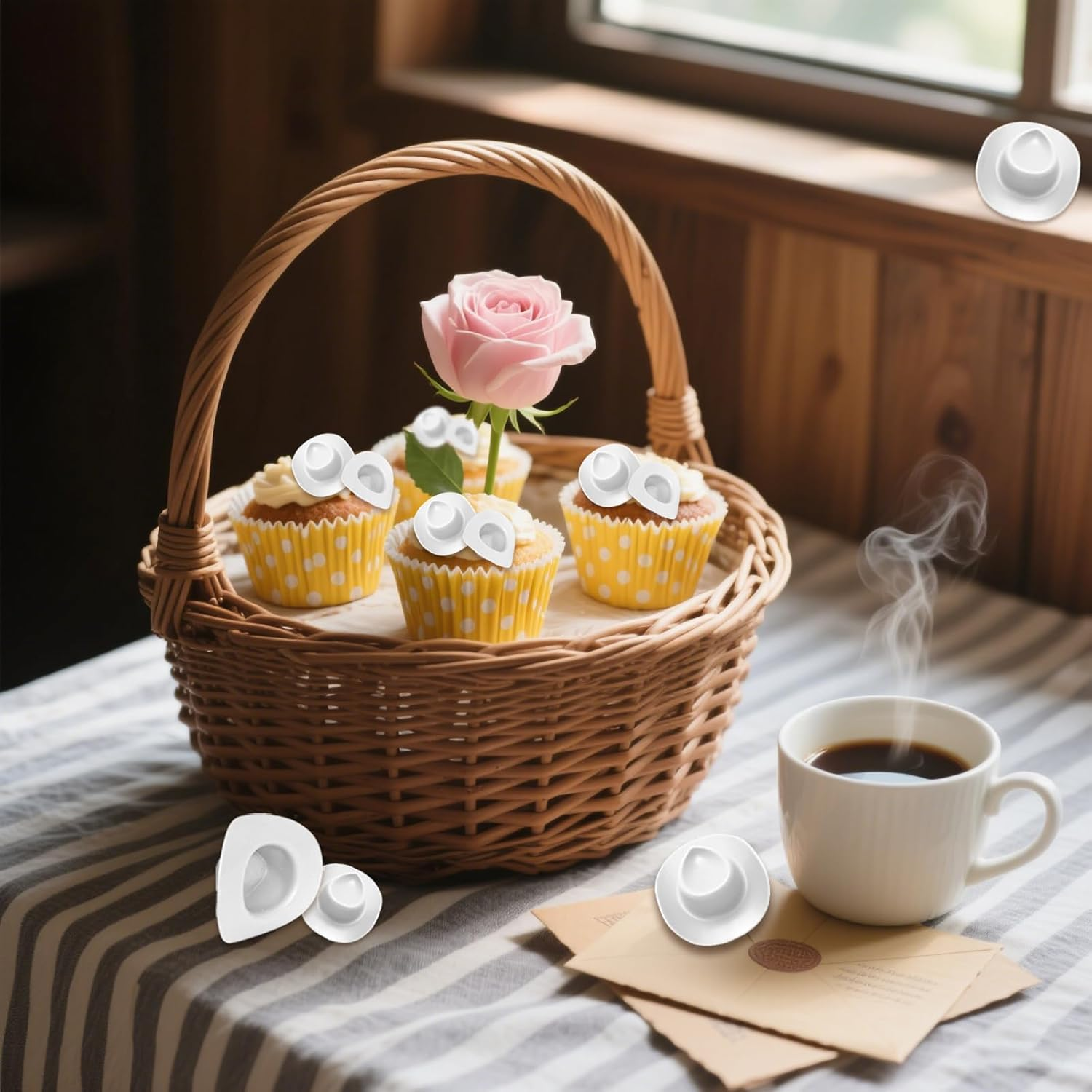 30 Pcs Plastic Mini Western Cowboy Hats Bulk Mini Cowgirl Cowboy Hats Small Cowboy Hats Cute Miniature Hat for Crafts Bottle Cake Party Decoration (White,Brown,Pink) image number 2