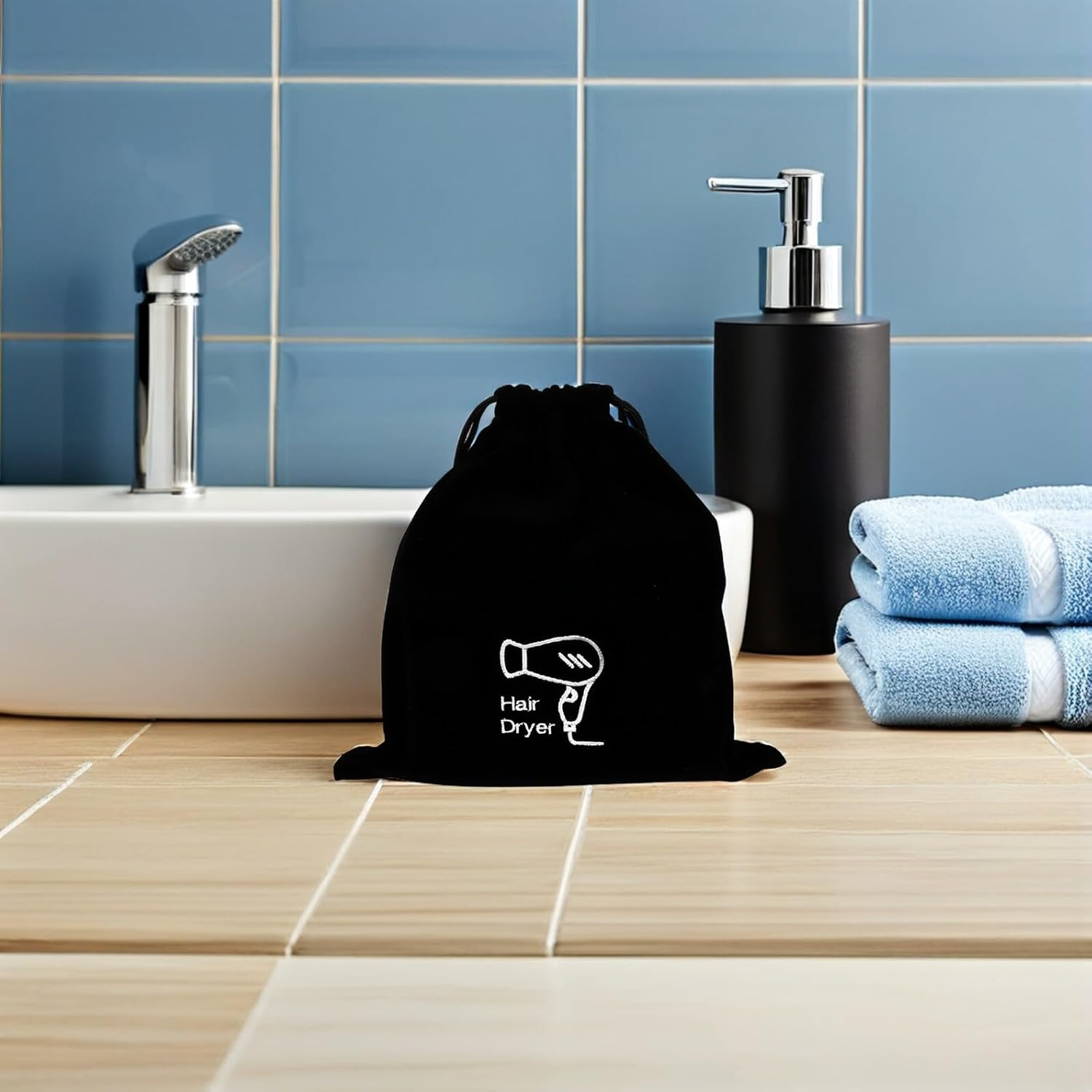 Baluue Flannel Hair Dryer Bag Drawstring Storage Pouch for Travel for Blow Dryer and Hair Tools Capacity Toiletry Bag for Trips