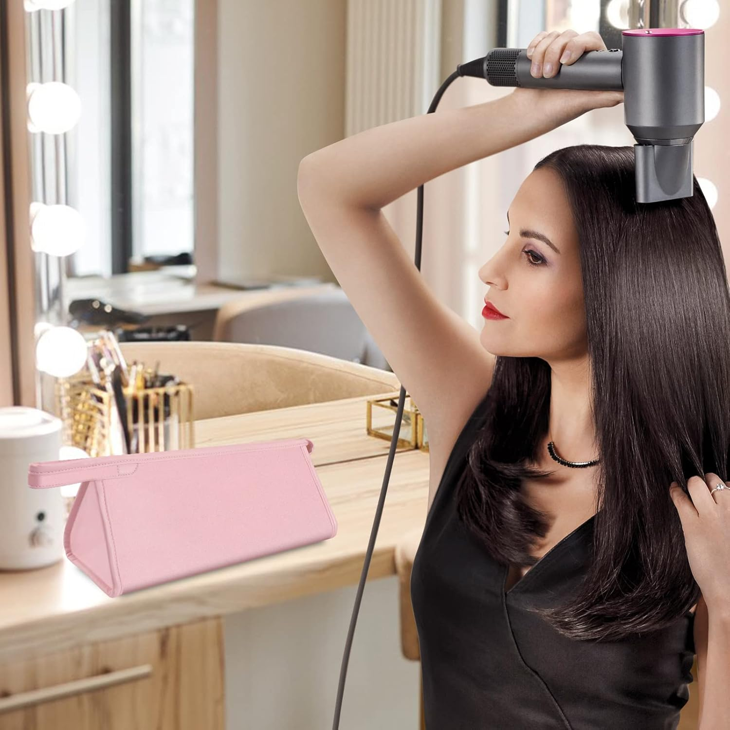 Travel Case for Dyson Airwrap Styler/Shark Flexstyle, Portable Carrying Case for Dyson Supersonic Hair Dryer, Waterproof Anti-Scratch Dustproof Shockproof Protection Organizer Travel Storage Bag(Pink) - Curling Iron Travel Case image number 6