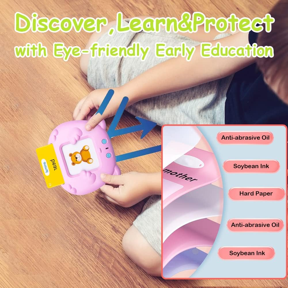 Talking Flash Cards TINY SPARK 255Pcs Toddler Flash Cards 510 Sight Words Learning Educational Toys Little Bear Shape for Kindergarten 1-10 Years Old (Pink Bear)