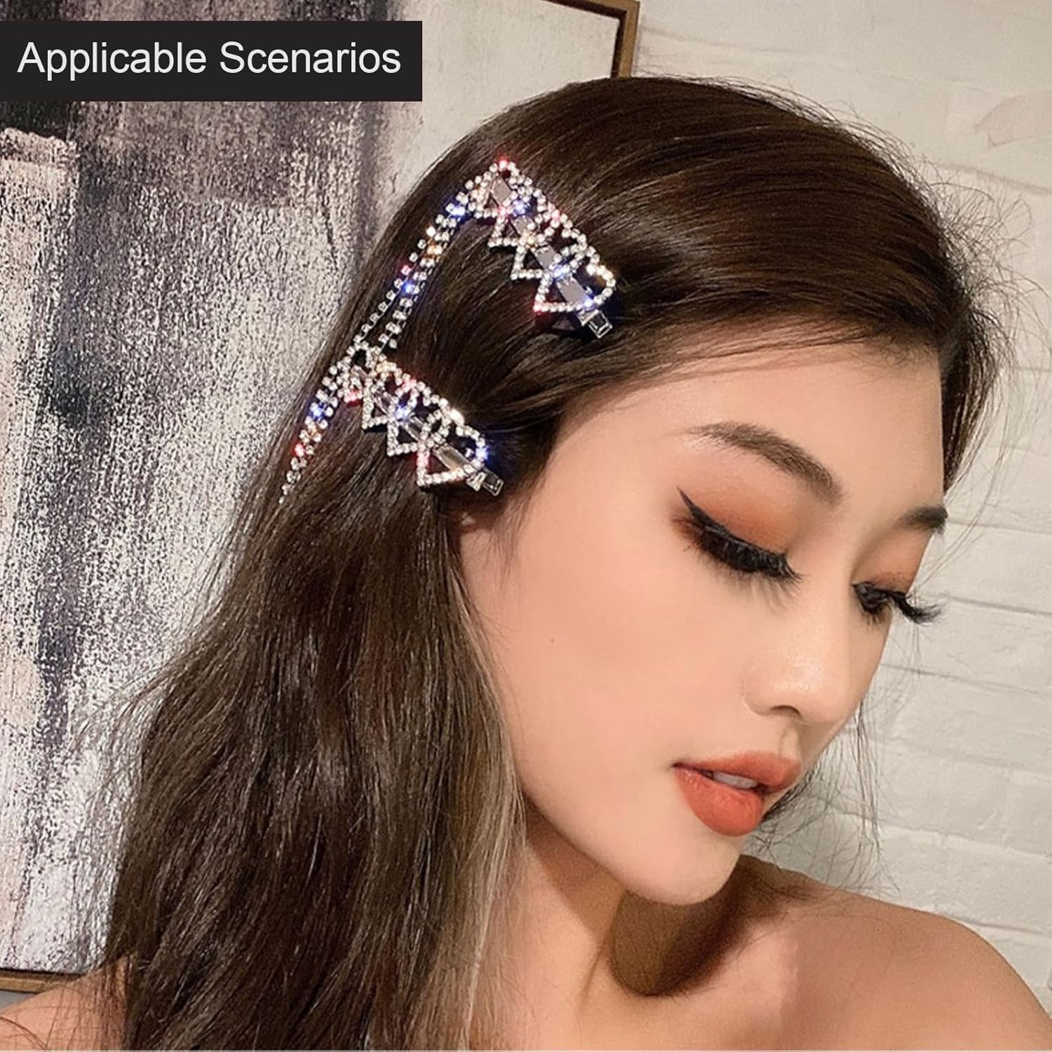 2 PCS Love Tassel Metal Hair Clips Rhinestone Hair Clips Chain Hair Clips Side Bangs Hair Clips for Ladies Girls image number 6