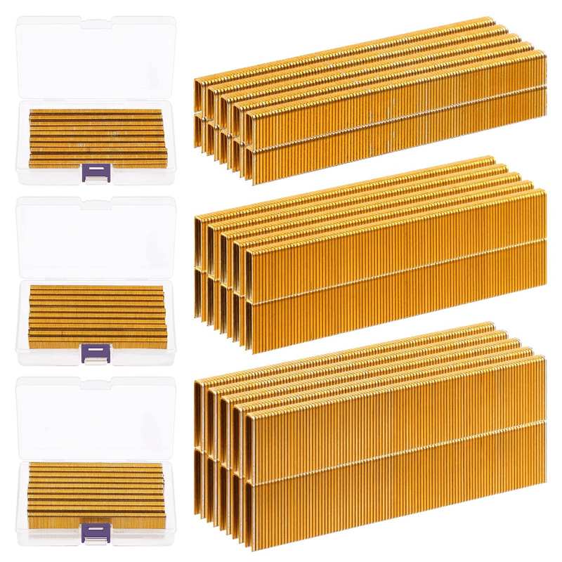 Glarks 2000Pcs 18 Gauge Narrow Crown Staples, 1/2 Inch Galvanized Crown Narrow Staples Assortment Kit for Electric Stapler, Pneumatic, DIY Home Improvement (Gold) image number 1