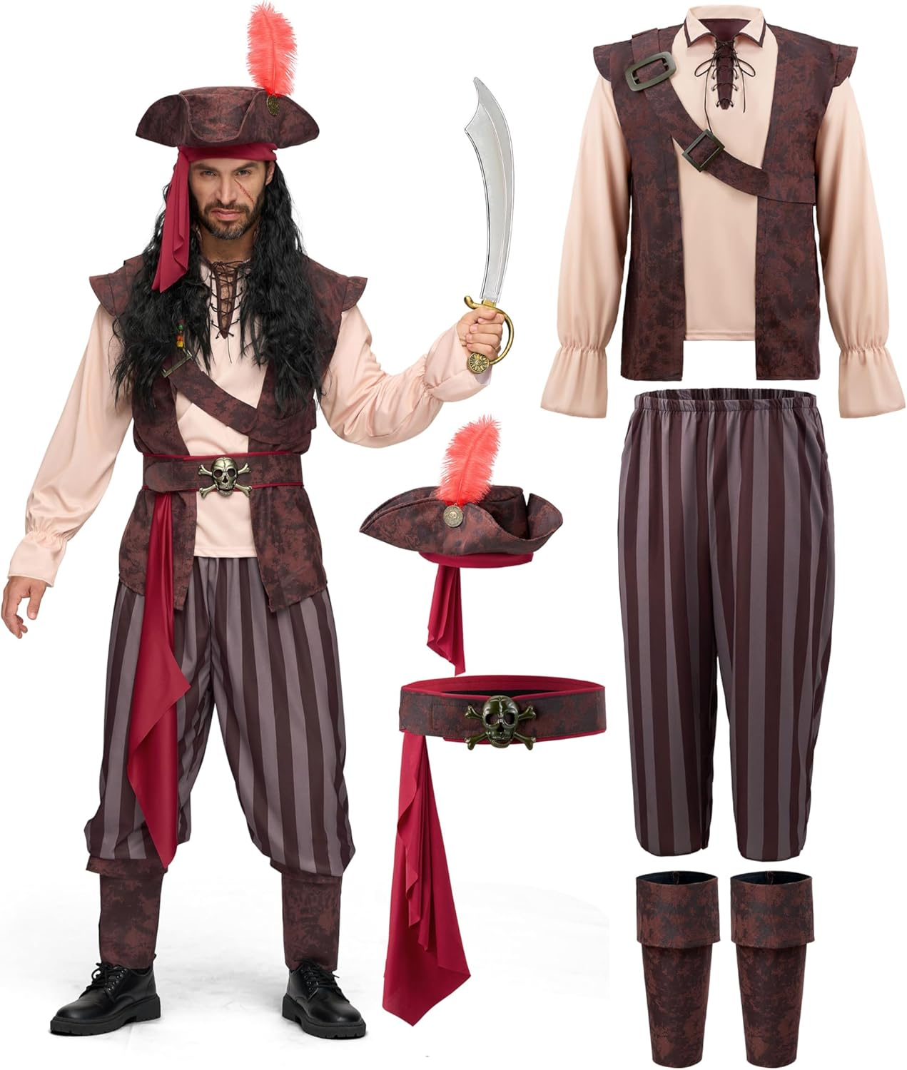 Spooktacular Creations Mens Caribbean Pirate Costume Adult Sea Captain Robber Costume for Halloween image number 4