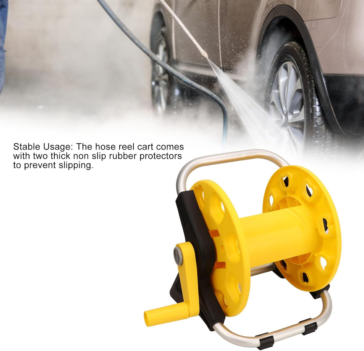 Garden Hose Reel, Portable Garden Hose Holder, Durable Wall Floor Mounted Hose Reel, Holds 98.4 Feet of 17Mm Hose, Water Hose Reel for outside Garden Yard Lawn image number 1