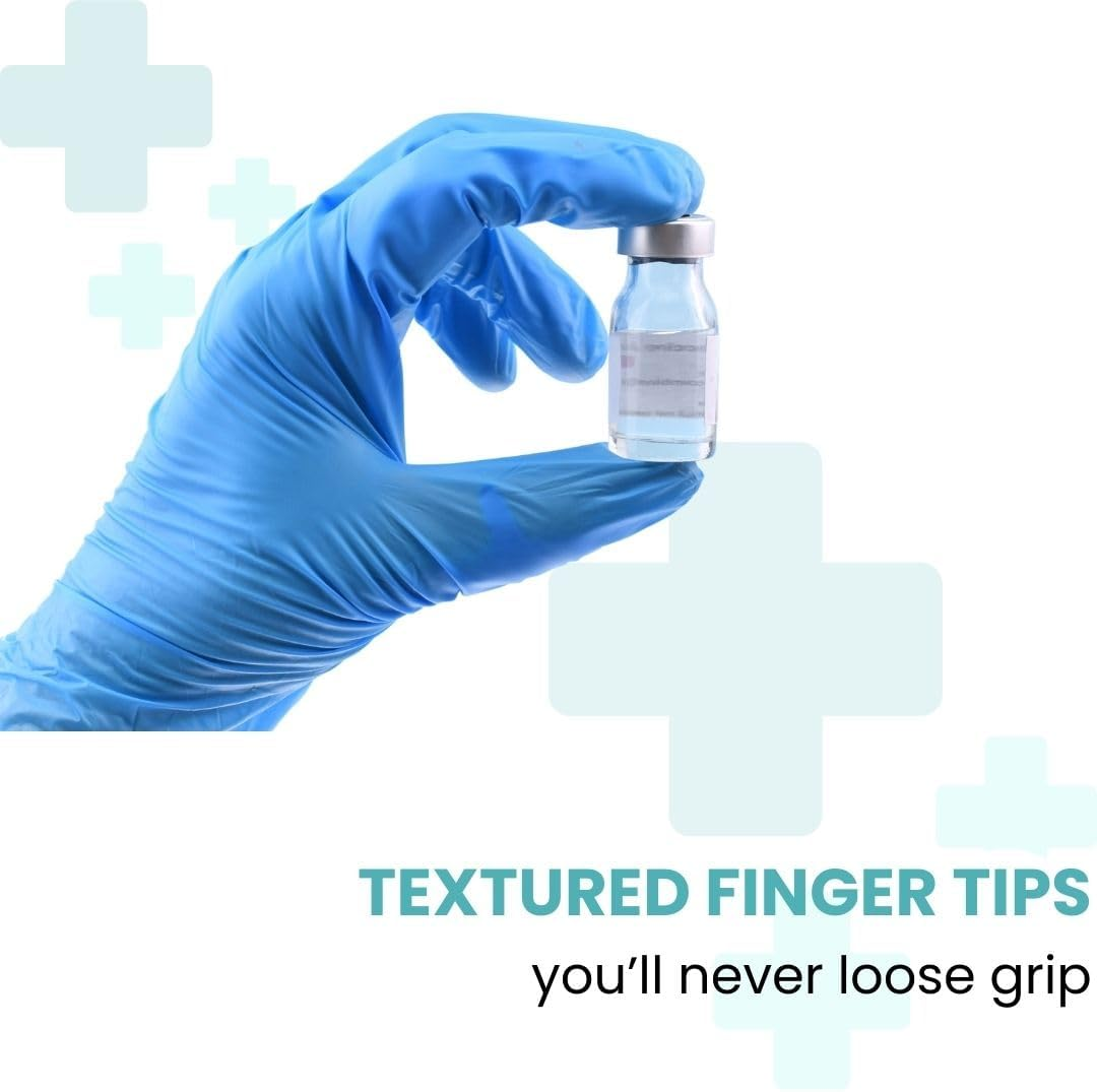 Handicare Blue Nitrile Gloves Disposable, Powder-Free, Latex-Free, Medical Exam Grade, Food Safe, Textured Grip, Non-Sterile