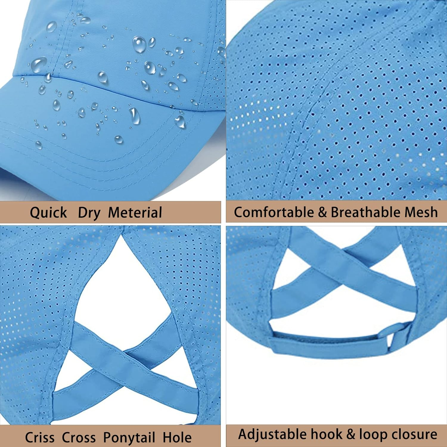 Womens Ponytail Hat Baseball Cap, Adjustable Criss Cross Baseball Cap High Bun Unisex Quick Drying Trucker Hats - Black image number 4