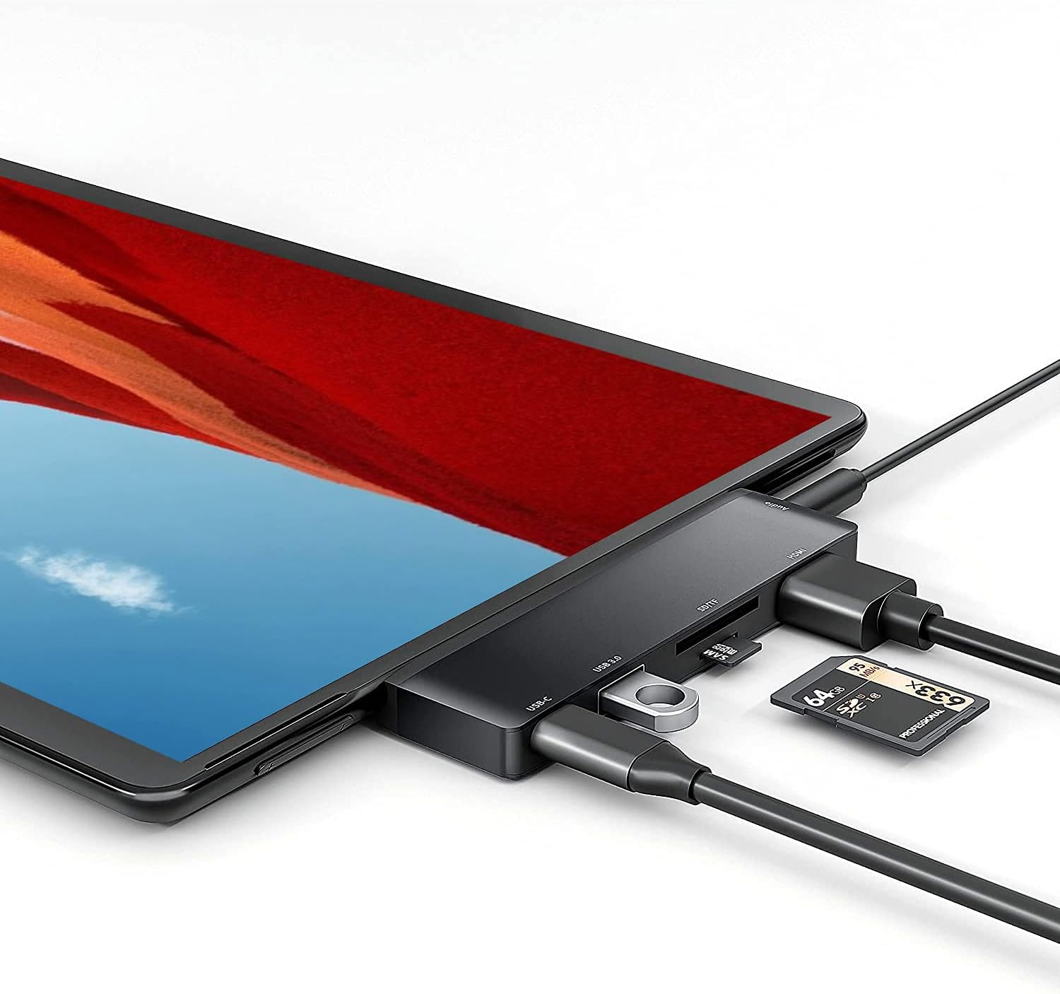 RREAKA Surface Pro 9/10/11/X Accessories Docking Station with 4K HDMI, USB-C Thunderbolt 4 (Display+Data+Pd Charging+3.5Mm Audio), USB 3.0, SD/TF Card Reader for Surface Pro 9/Pro10/Pro11/Prox image number 1