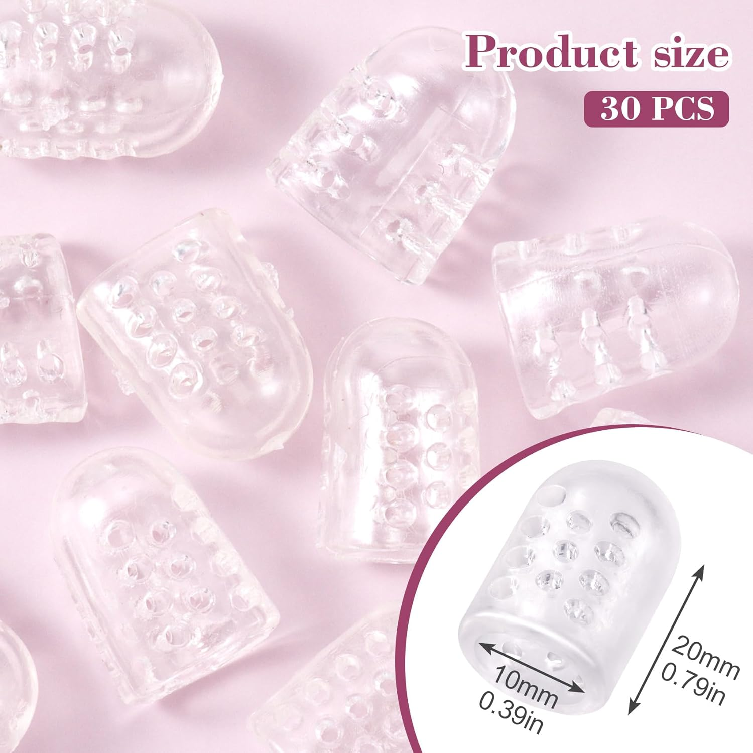 30Pcs Silicone Toe Protectors, Transparent Anti-Friction Gel Toe Covers, Breathable Caps Guards Toppers for Ingrown Toenails Pain Relief