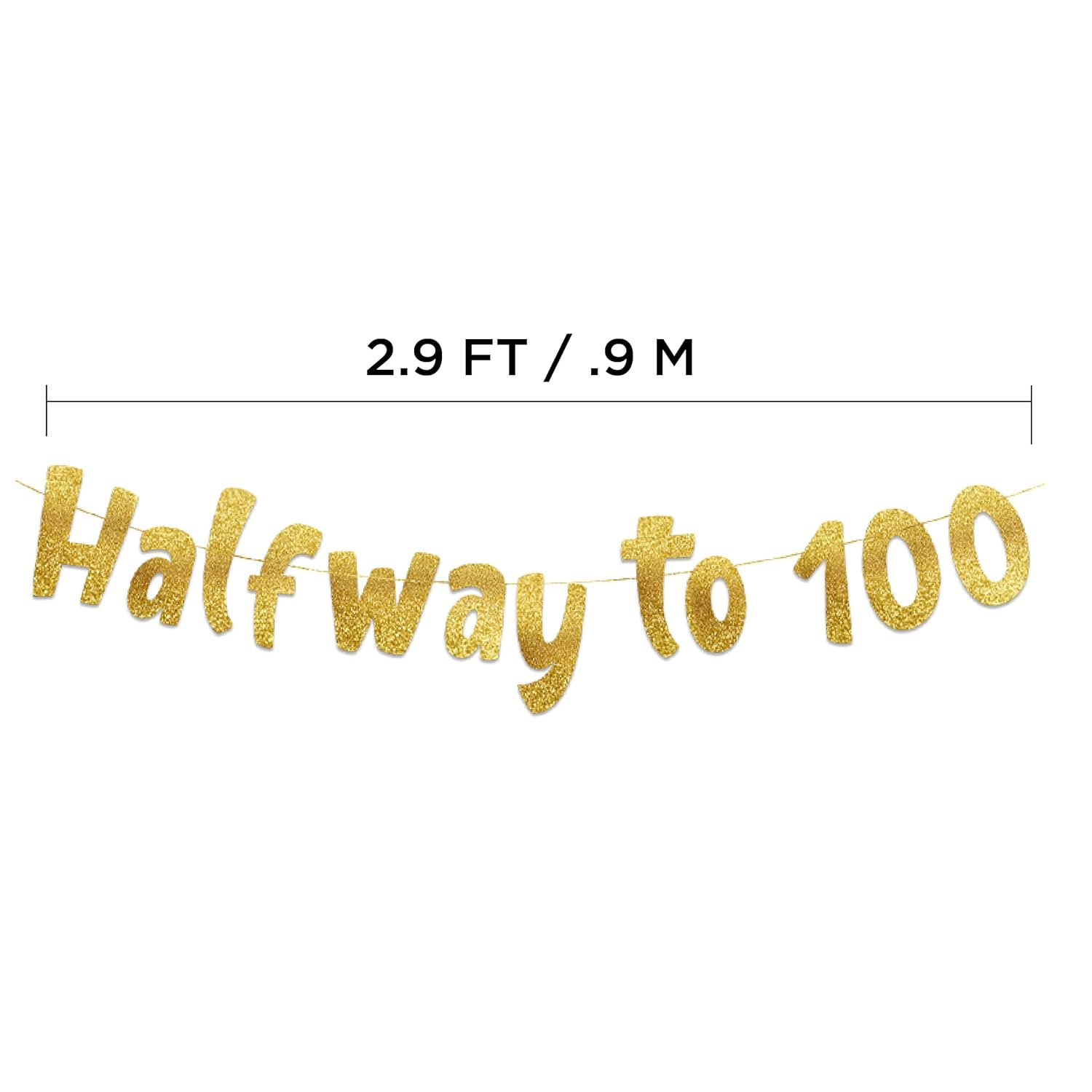 Halfway to 100 Gold Glitter Banner - Happy 50Th Birthday Party Banner - 50Th Birthday Party Decorations and Supplies - 50Th Wedding Anniversary Decorations image number 3