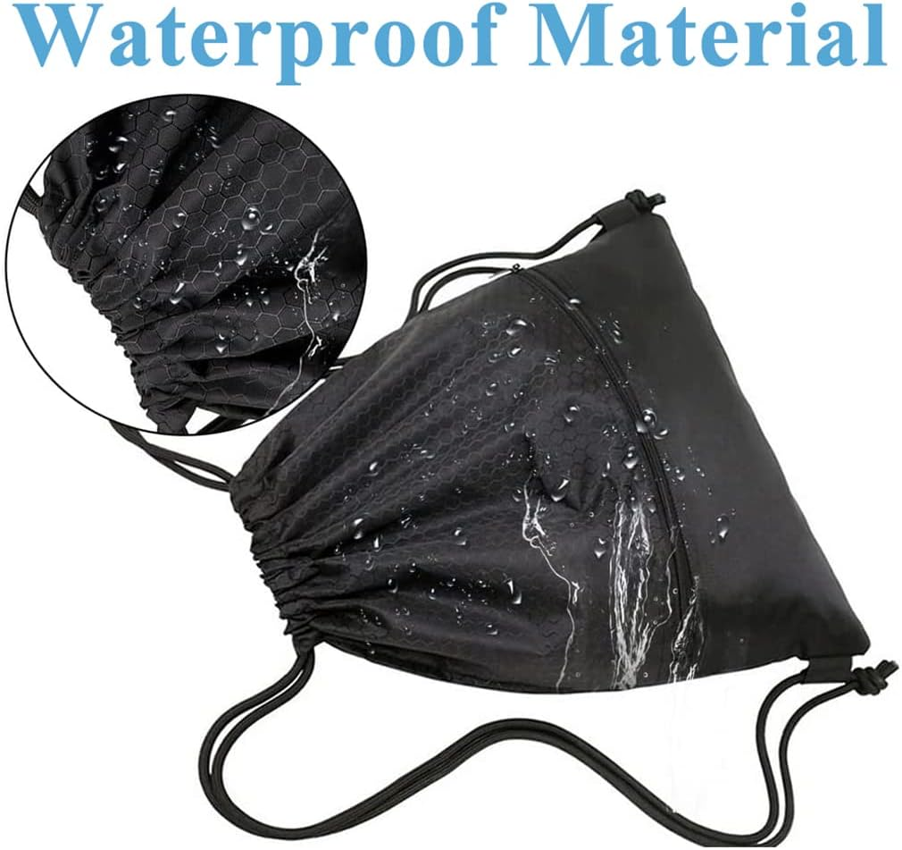 Drawstring Gym Bag, Sport Large Capacity PE Bag with outside Zipper Waterproof String Swim Backpack for Men & Women Boys Girls for Sports School Beach Holidays Swimming Travel Yoga image number 4