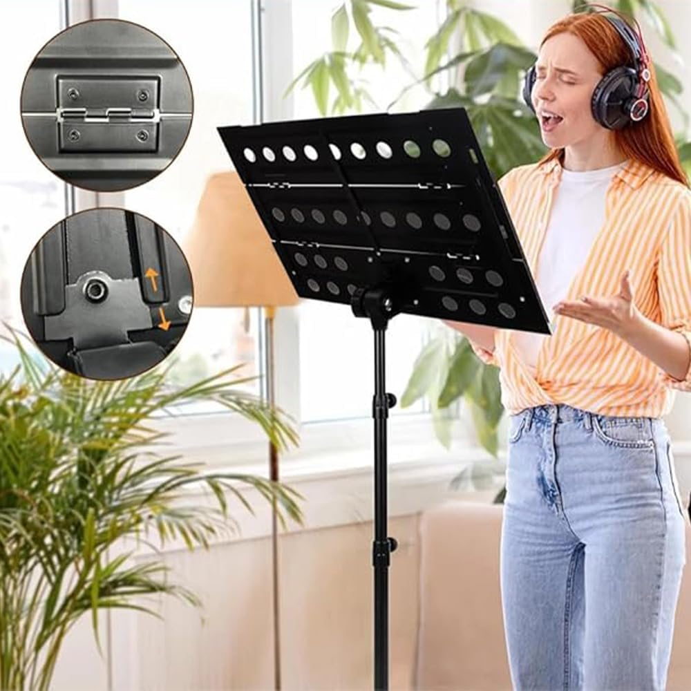 Foldable Music Stand, Portable Metal with Carrying Case, Thickened and Stable with Adjustable Height, Suitable for Travel, Band, Instrument Performance, Lyrics Bookshelf, Black.